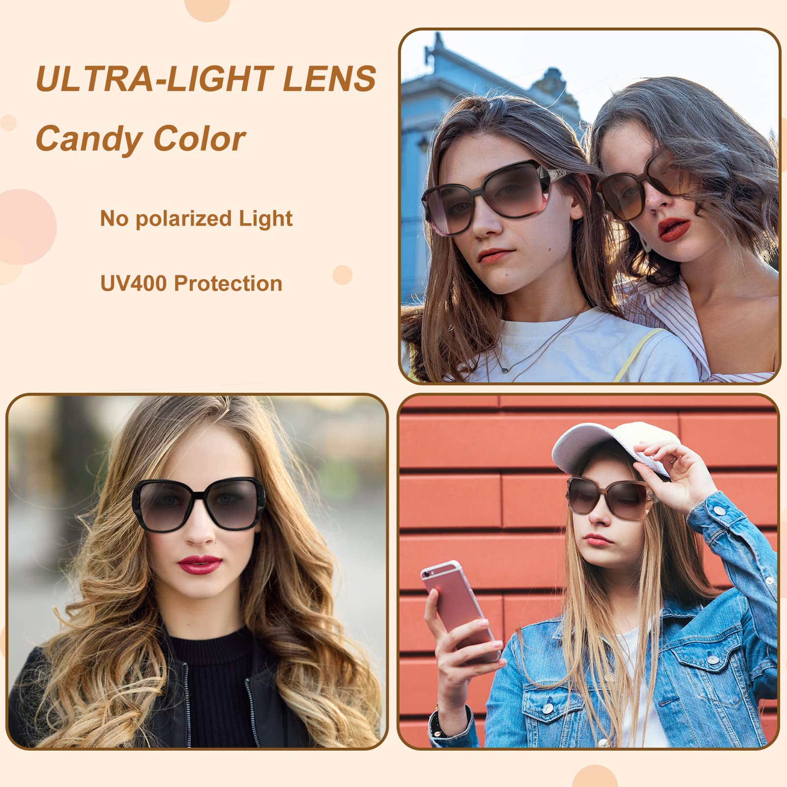 DragonflyDreams 4 Pcs Women Large Sunglasses, UV 400 Glasses Oversized Classic Trend Ladies Sunglasses Sparkling Large Frame Multicolor