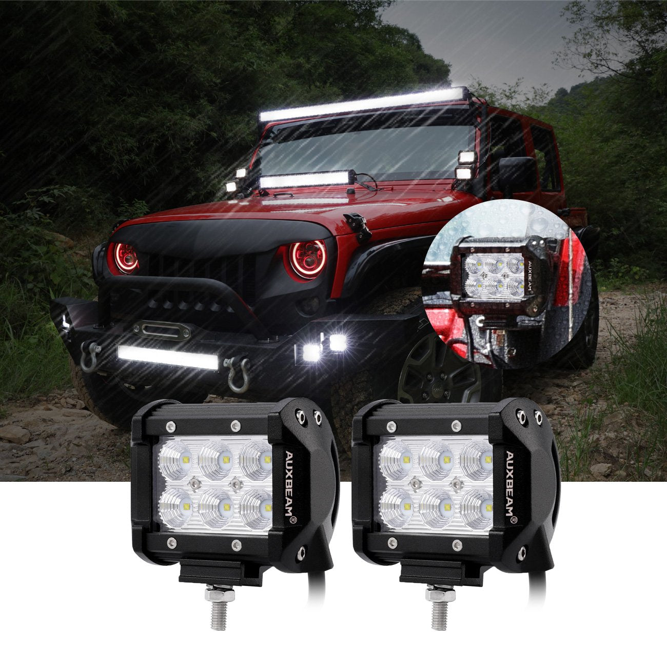 Auxbeam LED Light Bar 4" 18W LED Pods 1800lm Flood Beam Driving light Off Road Lights for SUV ATV UTV Trucks Pickup Jeep Lamp (Pack of 2)