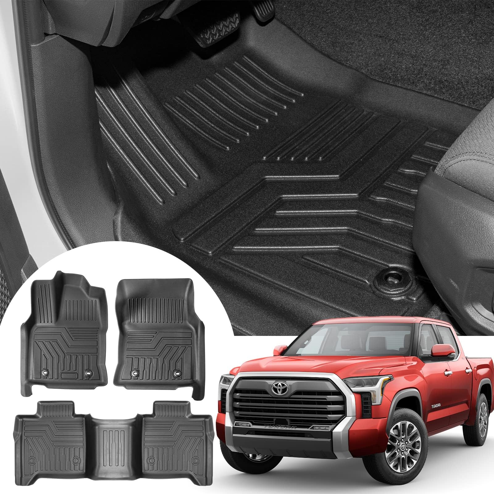 Floor Mats Compatible with Toyota Tundra 2022 2023 2024 2025 CrewMax Interior Accessories Front & 2nd Row Liner All-Weather Guard Seat Floor Protection