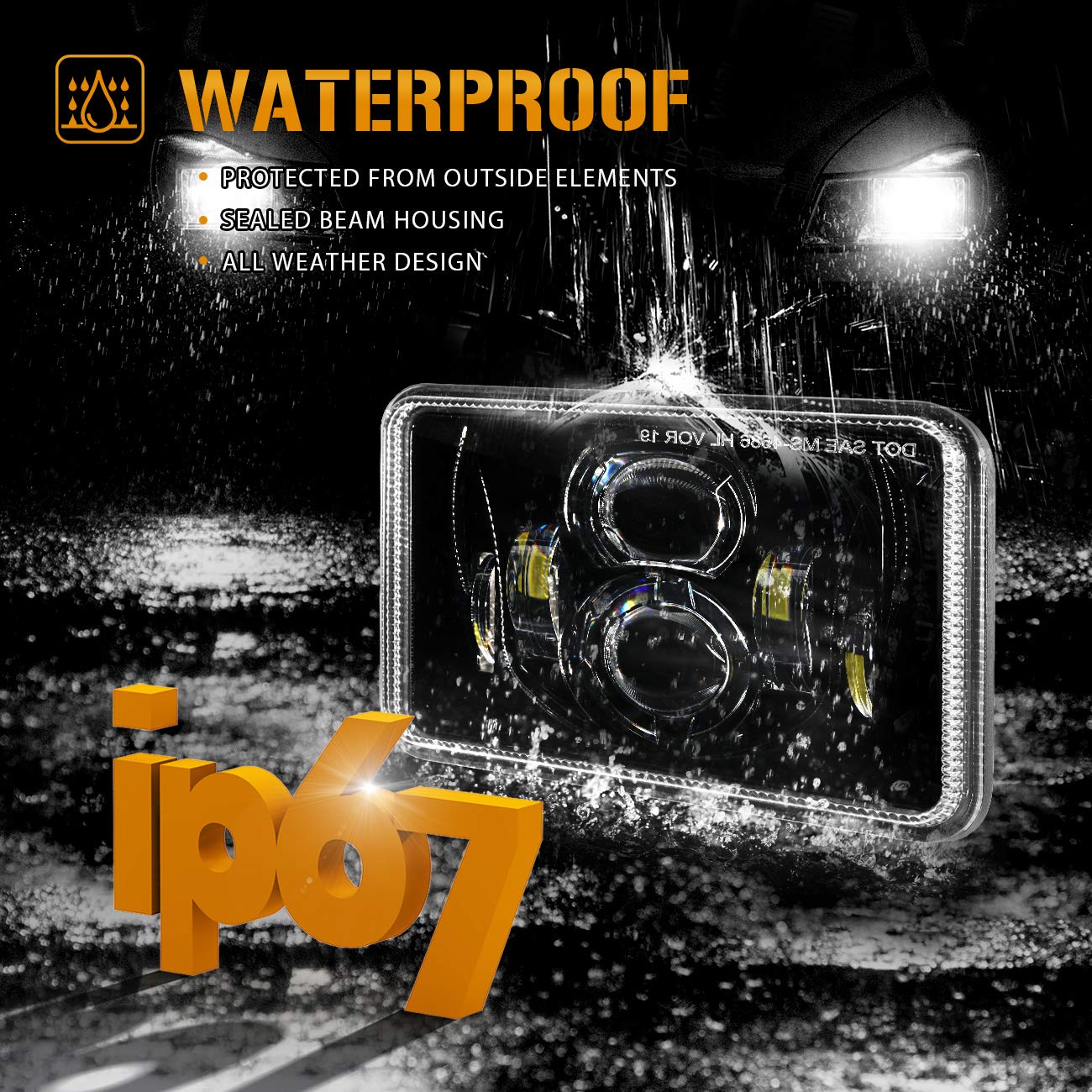 Auxbeam 4x6 LED Headlights, 4PCS 60W DOT Approved Rectangular H4651 H4652 H4656 H4666 H6545 Headlight Compatible with Kenworth Freightliner Peterbilt Ford Probe Oldsmobile Cutlass Trucks Black