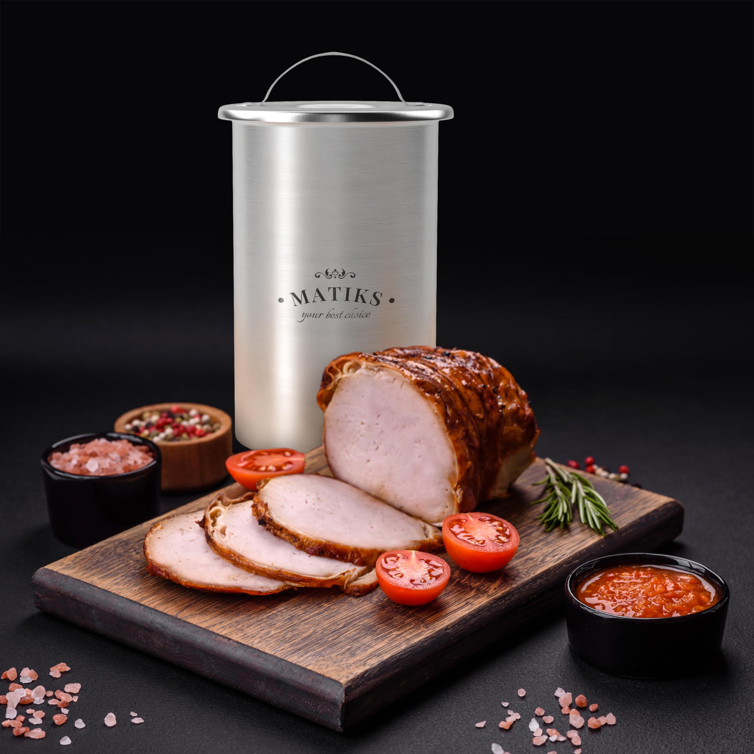 Matiks Deli Meat Press Mold for Deli Meats - Make Your Own Healthy Homemade Ham with This Stainless Steel Lunch Meat Press Maker - Our Ham Maker Includes Bonus Thermometer, Recipes and Cooking Bags