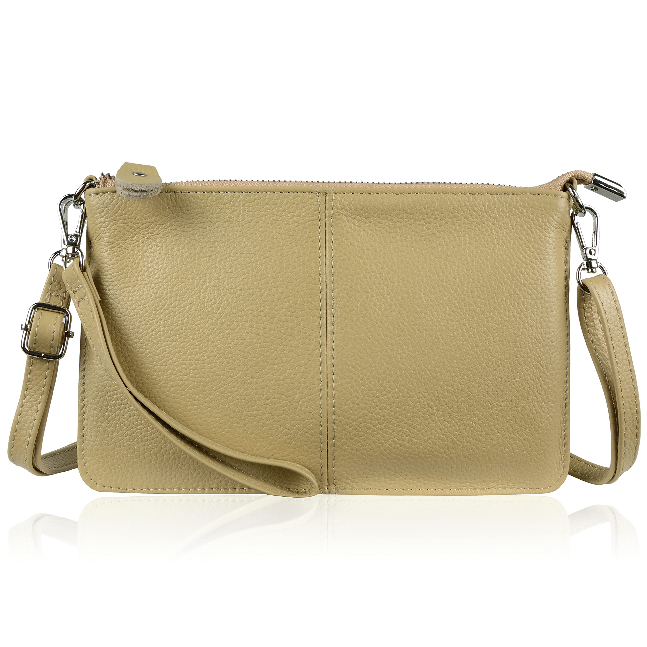 befen Women's Beige Leather Wristlet Clutch Phone Wallet Small Crossbody Purses and Hangbag with RFID Card Slots - Tan