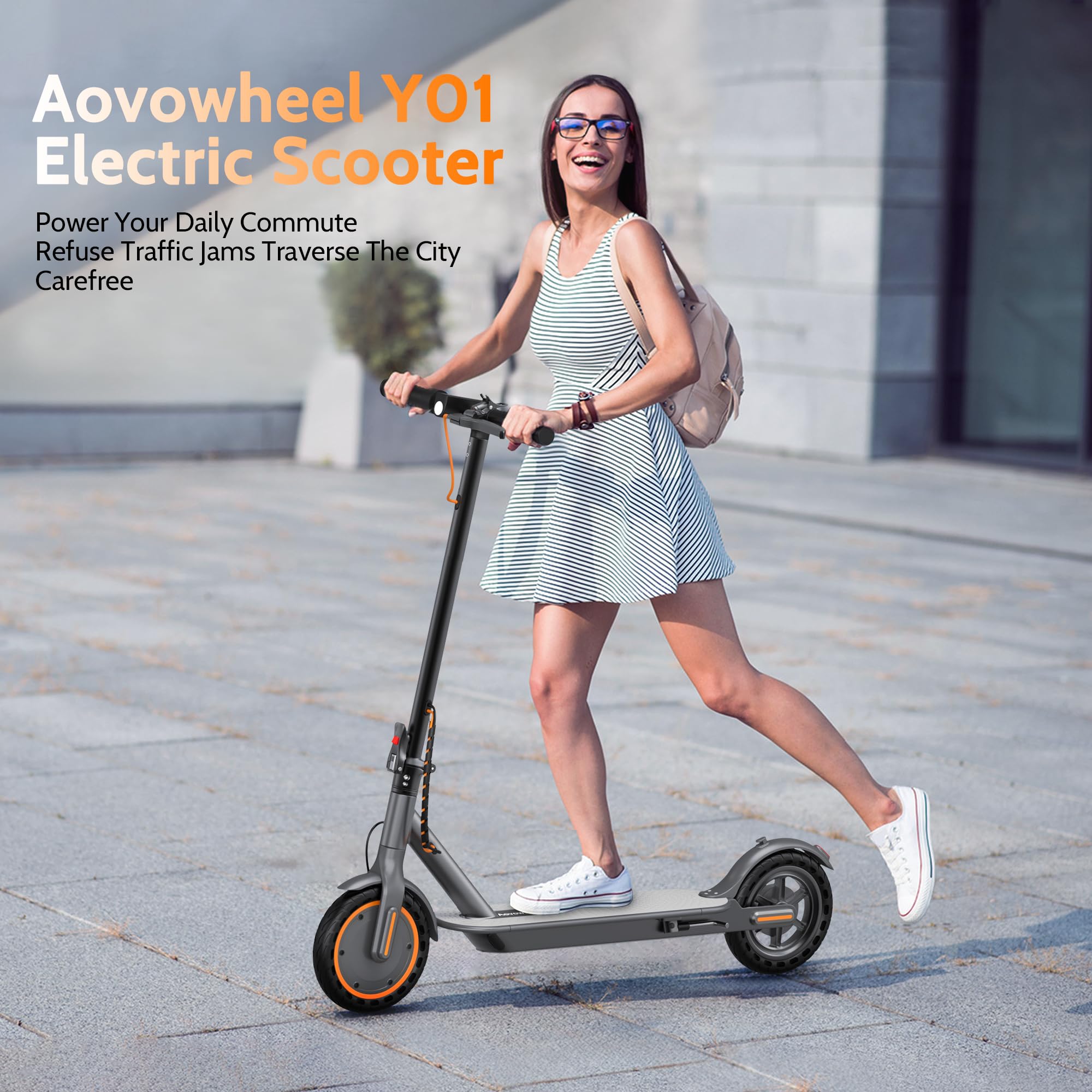 Aovowheel Electric Scooter for Adults, Folding E Scooter with 250W-500W Motor 16-24 Mph Top Speed, Max 15-60Miles Long Range,6.5''/8.5''/10''/14'' Solid Tires Commuting Scooters, Dual Brakes