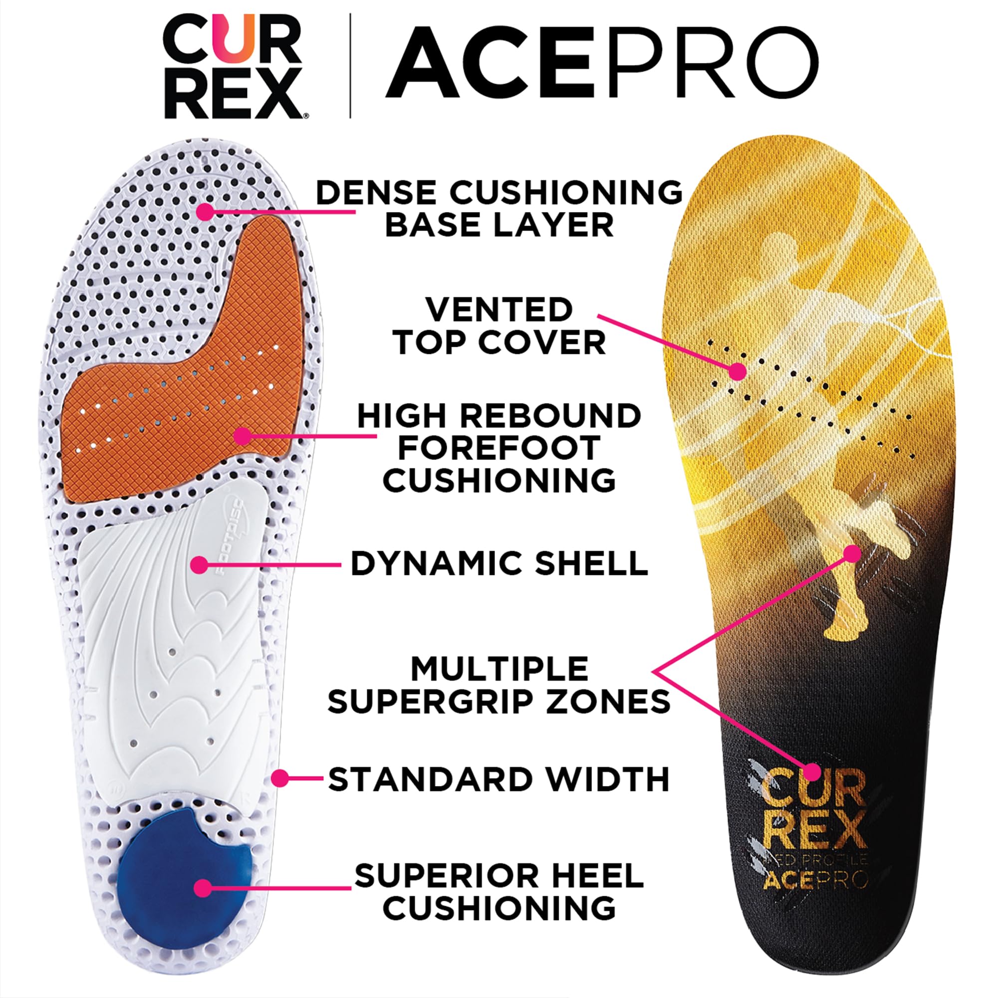 CURREX AcePro - Arch Support Insoles for Tennis, Basketball, Volleyball, Padel, Increase Performance & Agility, Court Based Sports Inserts, Men and Women – Low Arch, Small