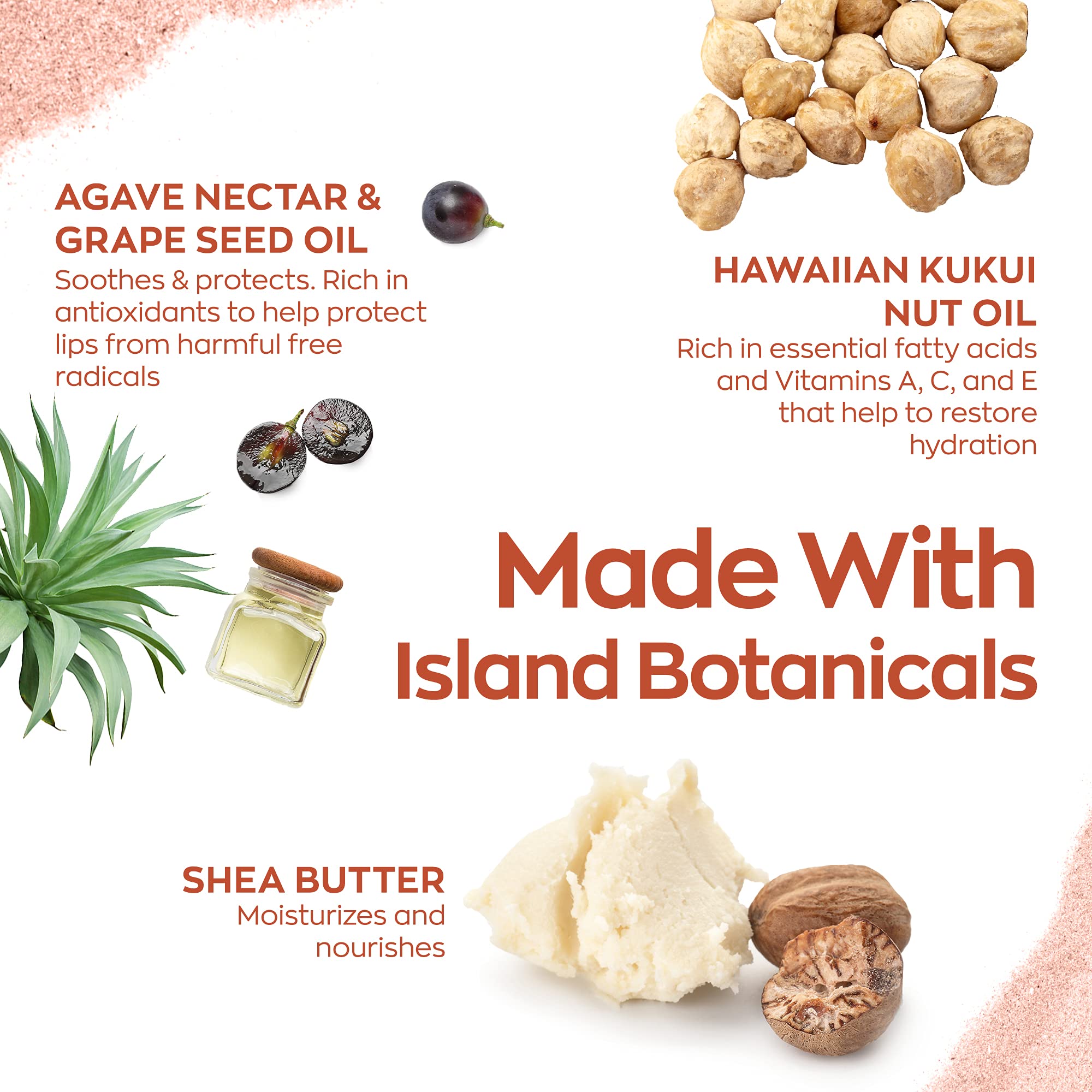 Hanalei Lip Treatment Bundle (Clear and Peach Pink), Made with Kukui Oil, Shea Butter, Agave, and Grapeseed Oil, Soothe Dry Lips (Cruelty free, Paraben free)