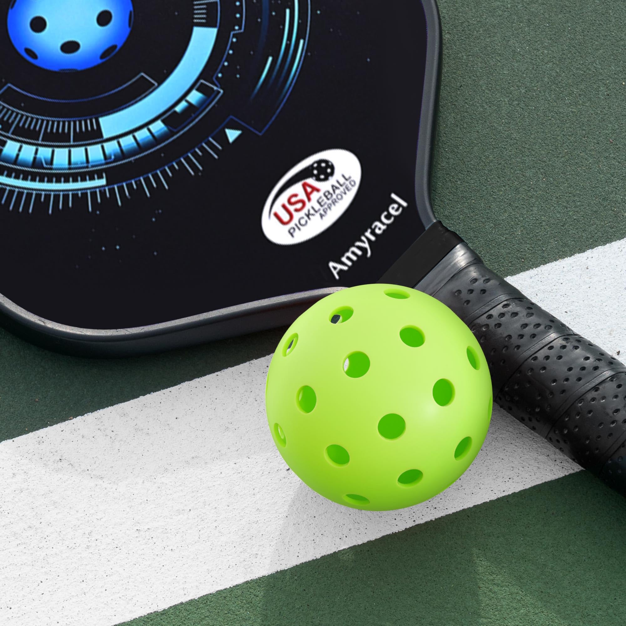 Amyracel Outdoor Pickleball Balls, 40 Holes Pickleballs 12 Pack, High Bounce True Flight Practice Pickle Ball Crack-Resistant
