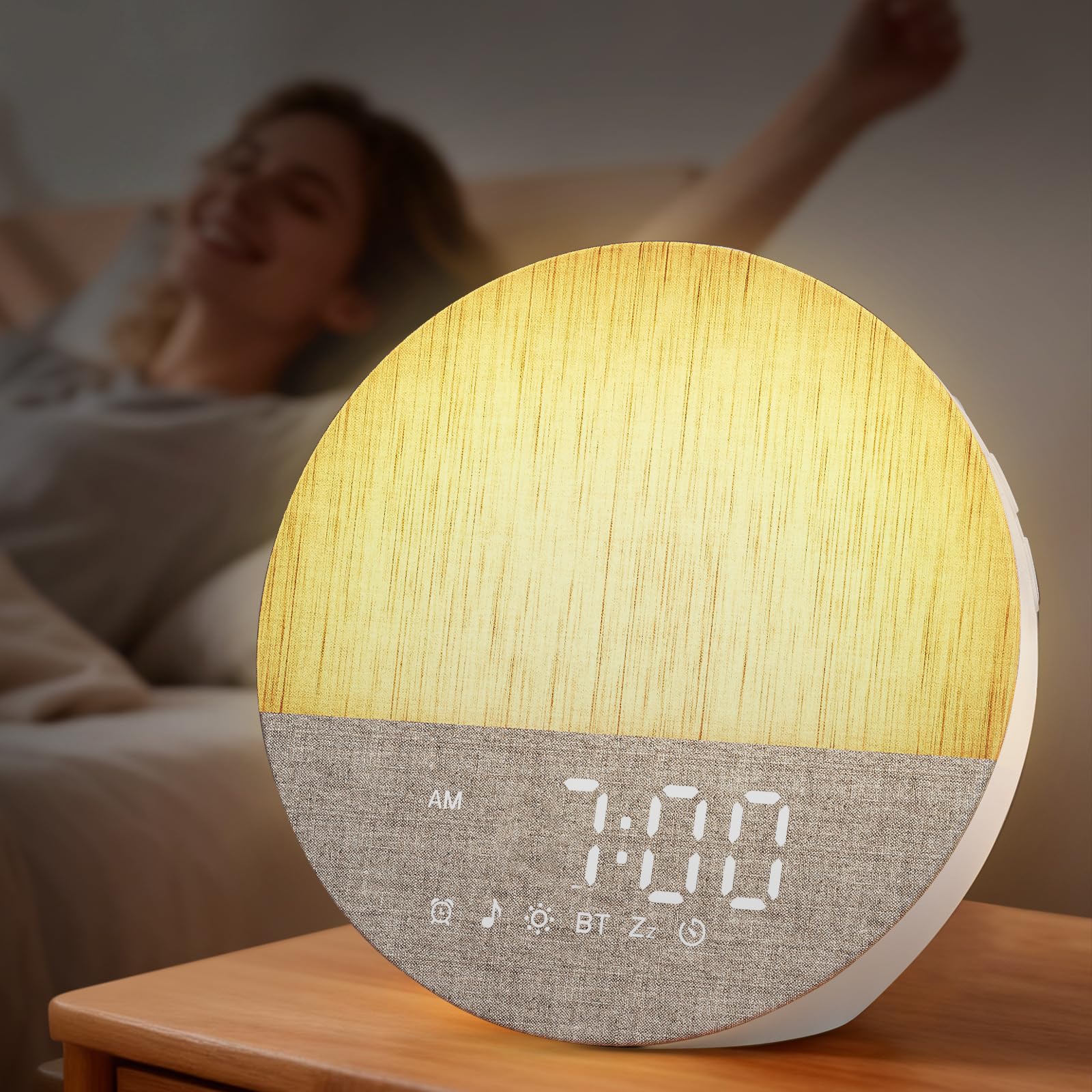 Sunrise Alarm Clock with Sound Machine: Gentle Gradual Wake Up Light for Heavy Sleepers Relieve Anxiety Dimmable Clock with Bluetooth Memory for Bedroom - White Noise Machine with 30 Sleep Sounds