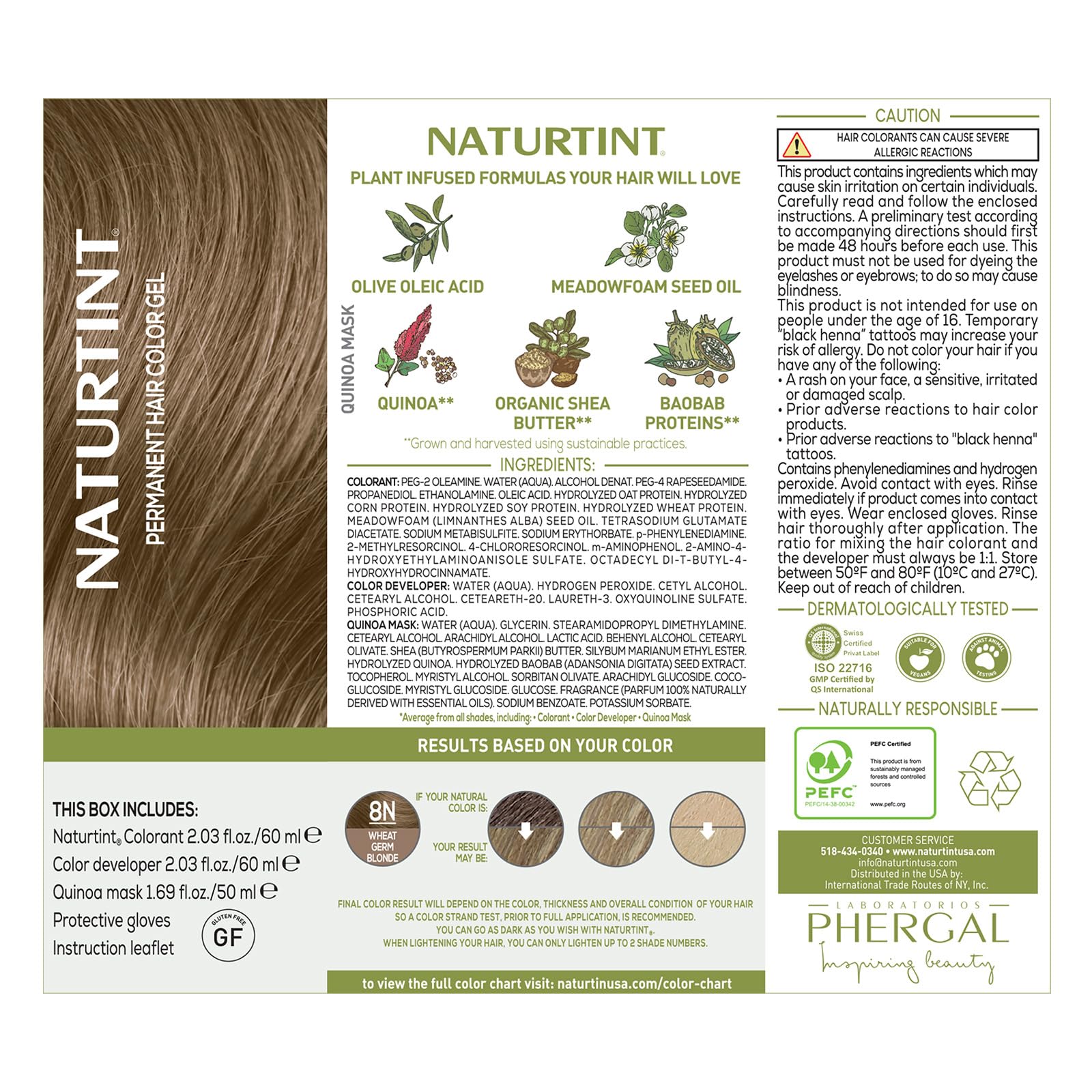 Naturtint Permanent Hair Color 8N Wheat Germ Blonde (Pack of 1), Ammonia Free, Vegan, Cruelty Free, up to 100% Gray Coverage, Long Lasting Results