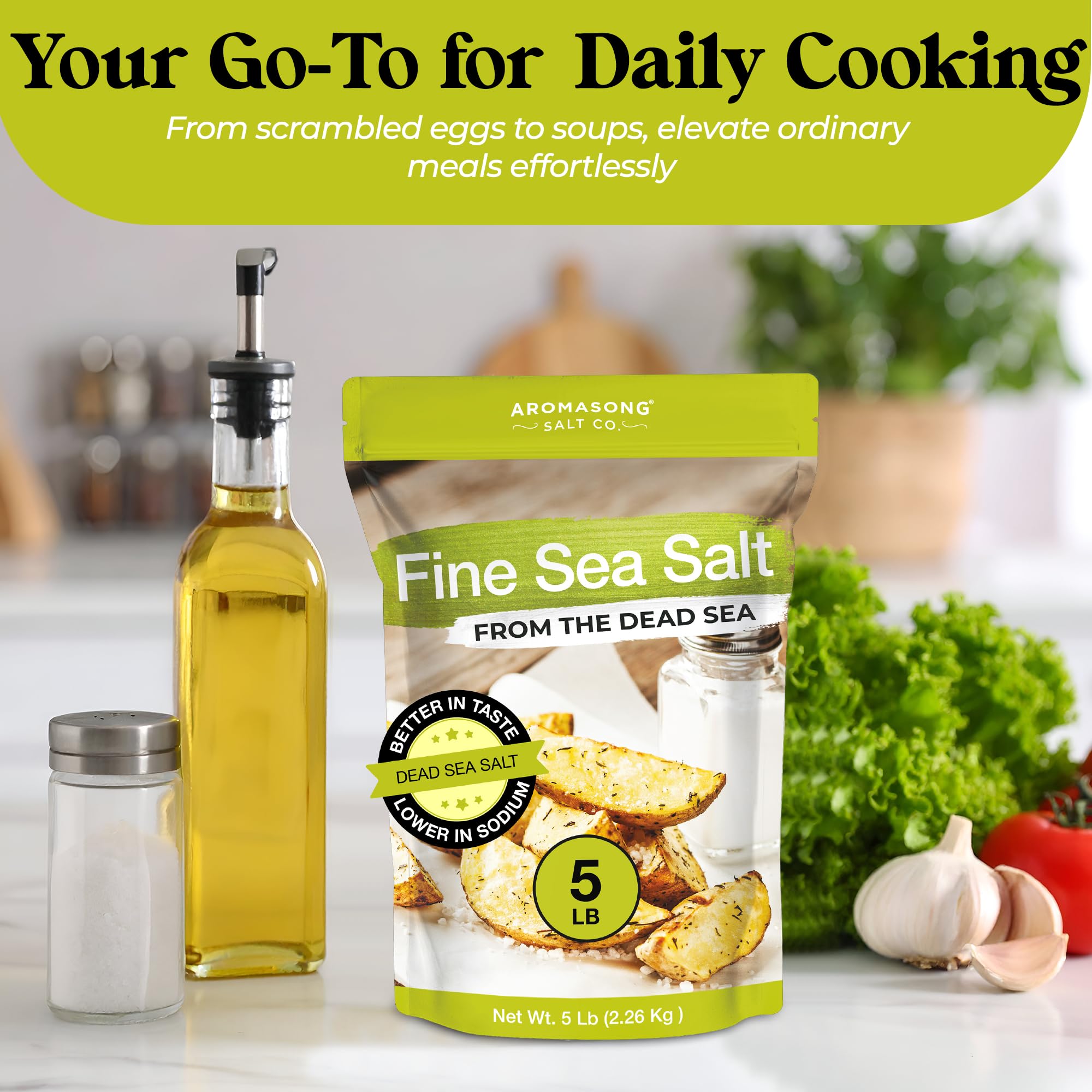 Aromasong Fine Sea Salt - 100% Pure & Natural Dead Sea Table Salt For Cooking & Baking - Bulk 5 Lb - Packaging May Vary