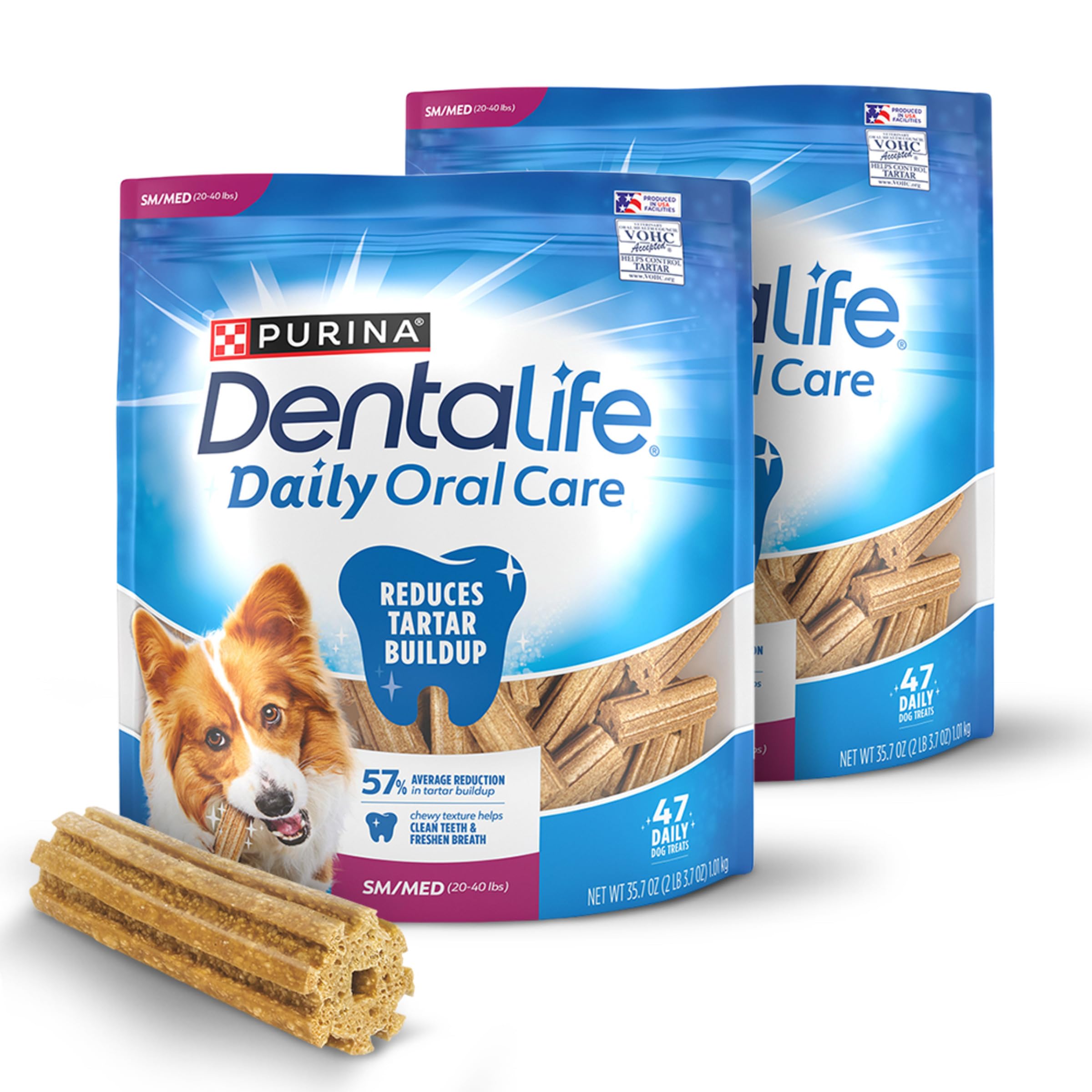 DentaLife Daily Oral Care Dog Treats for Small and Medium Dogs, Chewy Dental Treat to Freshen Breath and Fight Tartar, Chicken Flavor, 35.7 oz. each, 47 Chews each/94 Total Chews - 47 ct. Pouch