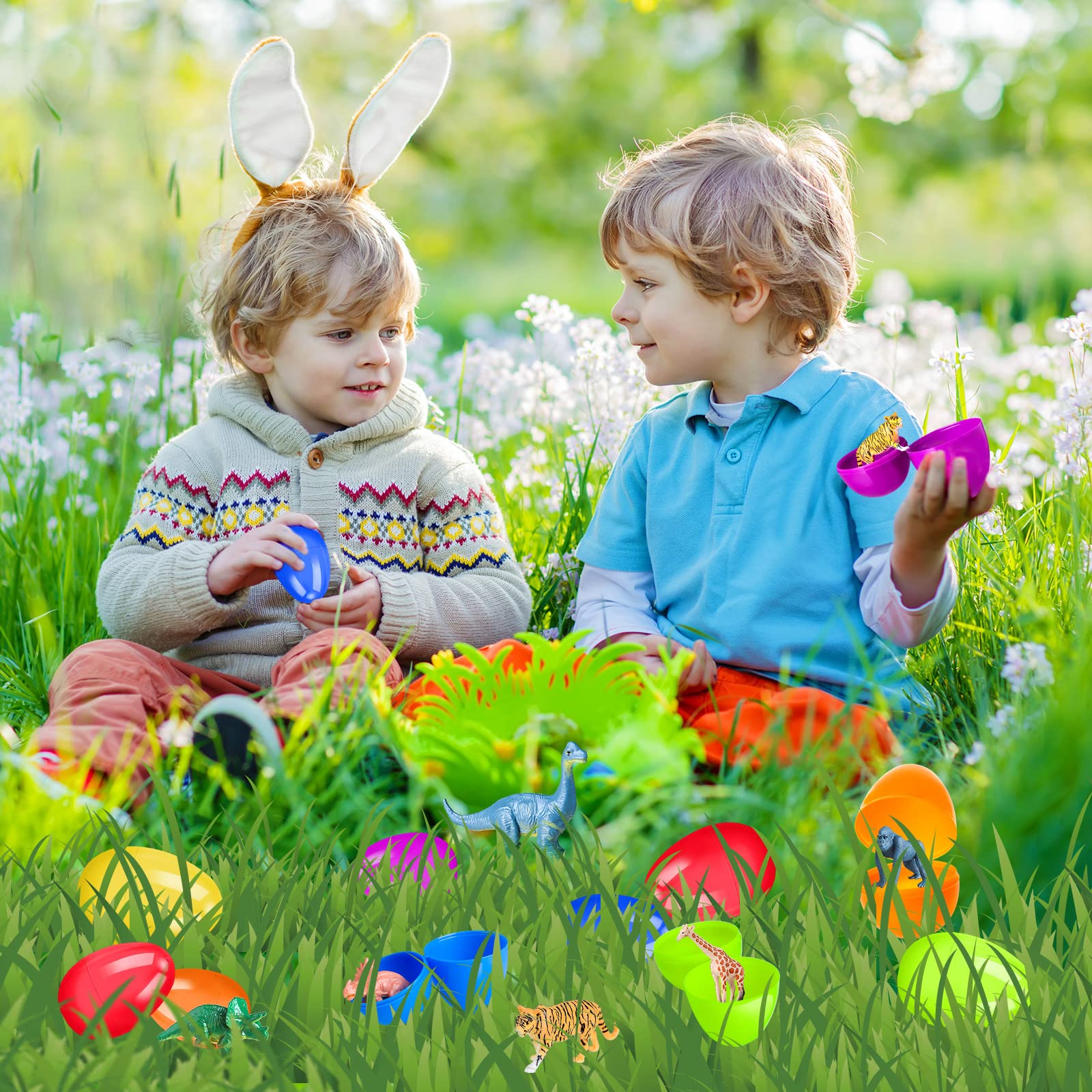 OCHIDO 24 Pack Prefilled Easter Egg Toy Easter Basket Essentials Boy Easter Basket Stuffers for Kids, Easter Egg Hunt Game