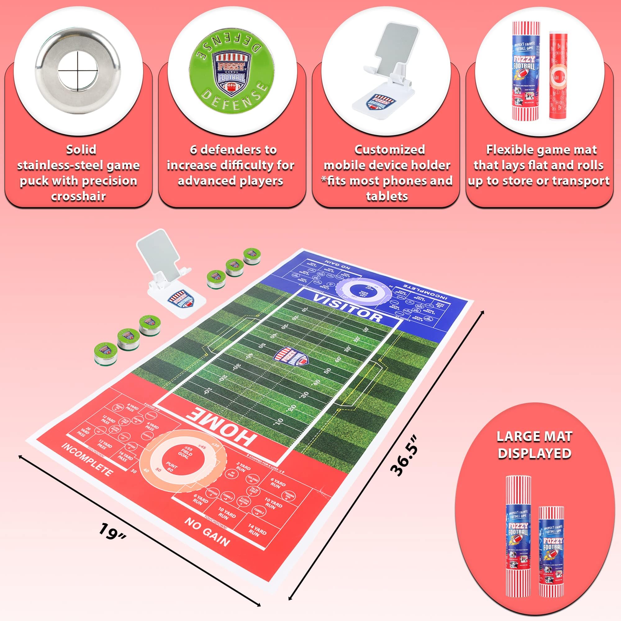 Tabletop Football Board Game - 19" x 36.5" Deluxe Set | an Indoor Outdoor Football Game Played Shuffleboard Style