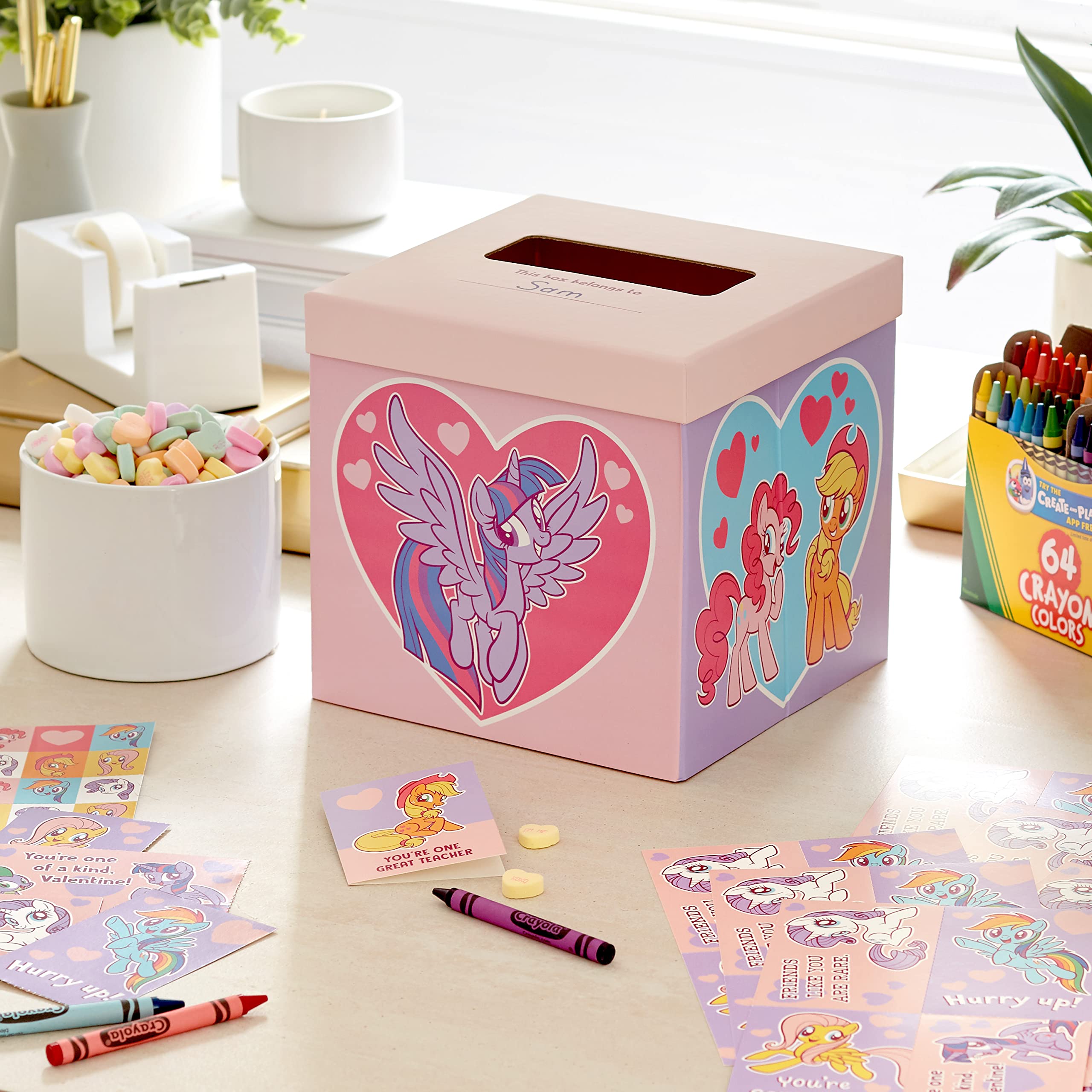 Hallmark My Little Pony Valentines Day Cards and Mailbox for Kids School Classroom Exchange (1 Box, 32 Valentine Cards, 35 Stickers, 1 Teacher Card)