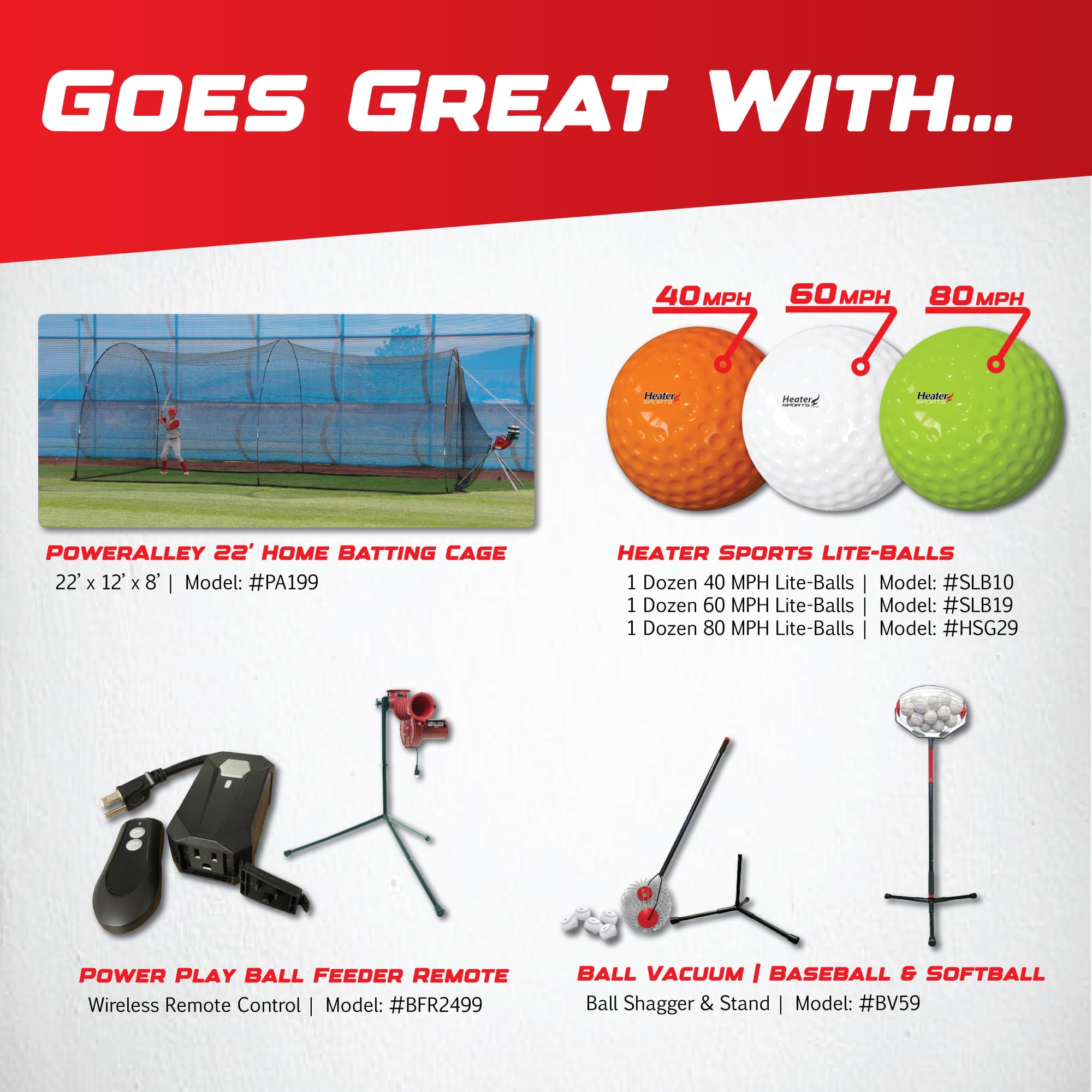 Heater Sports Power Alley Lite 360 Baseball Pitching Machine - Pitches Lite Balls 40-80 MPH Fastballs, Sliders, & Curves | Accurate, Durable, & Portable Training Tool for Batting & Field Practice