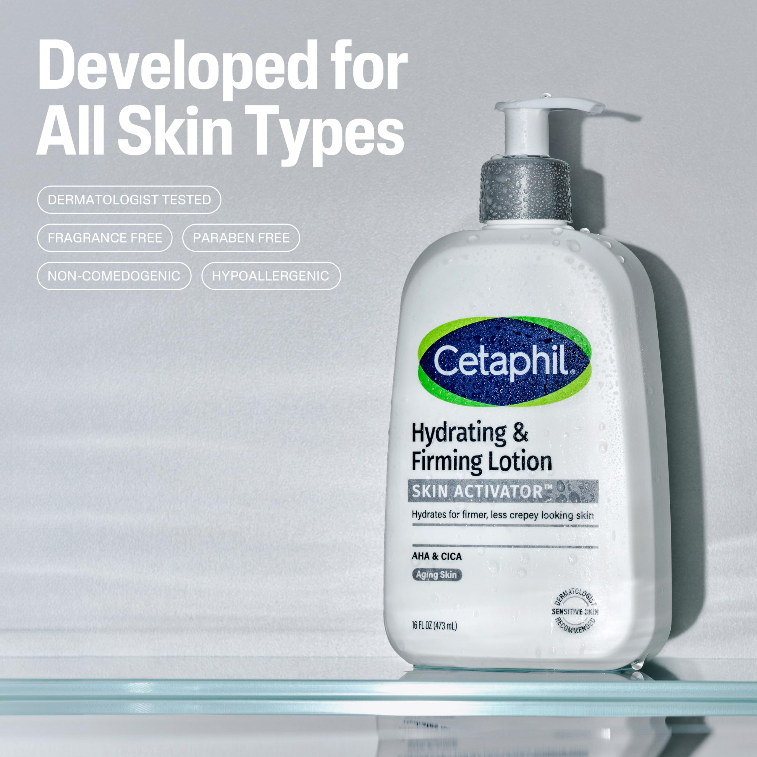 Cetaphil Skin Activator Hydrating & Firming Body Lotion 16oz, Mandelic Acid (AHA) and Centella Asiatica (CICA) Body Moisturizer, Hydrates and Firms Aging Skin, Anti-Aging Body Skincare