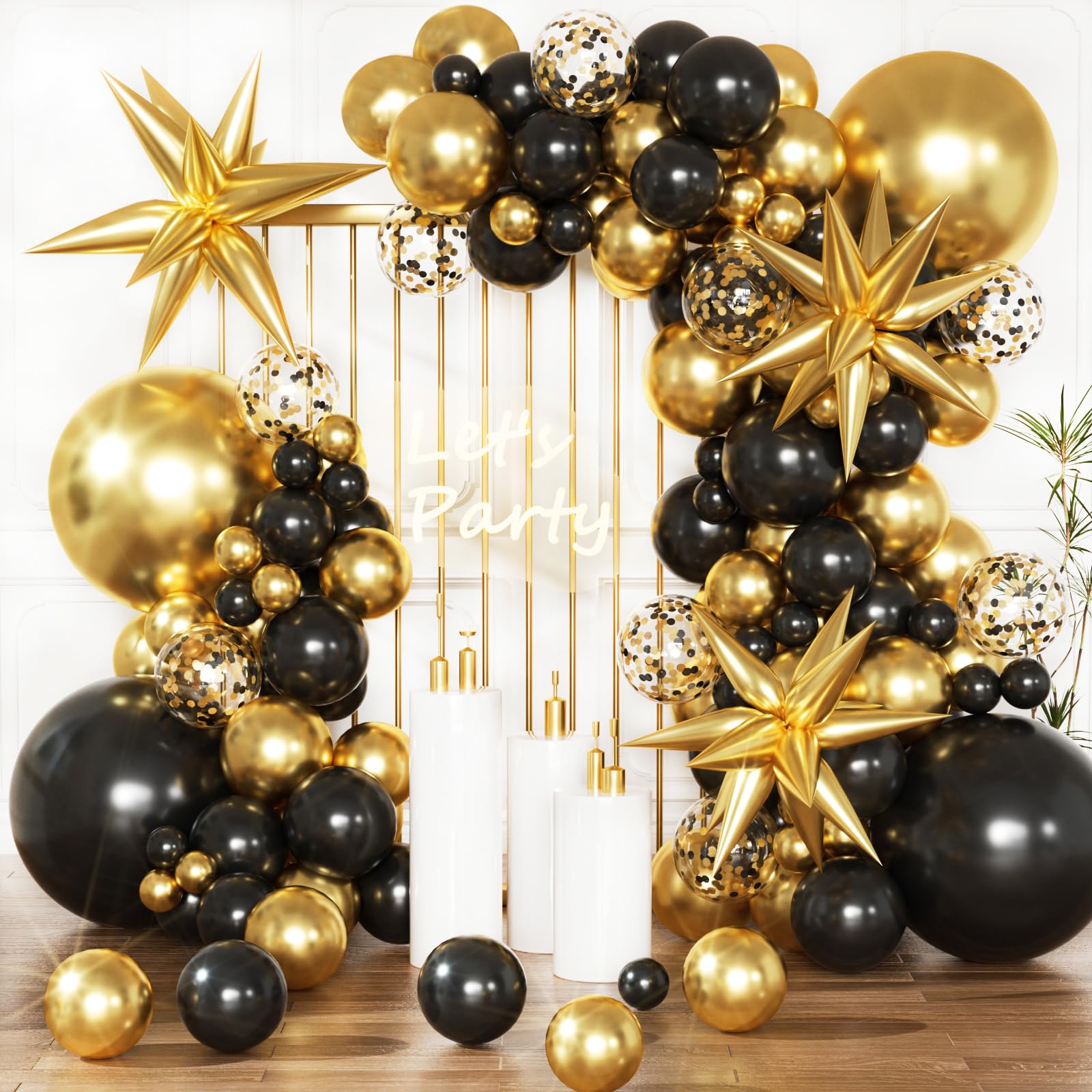 KARLURE Black and Gold Balloons Garland Arch Kit, Black Gold Confetti Balloons for Birthday Party Retirement Bachelorette Wedding Halloween Christmas New Year's Eve Anniversary Decorations