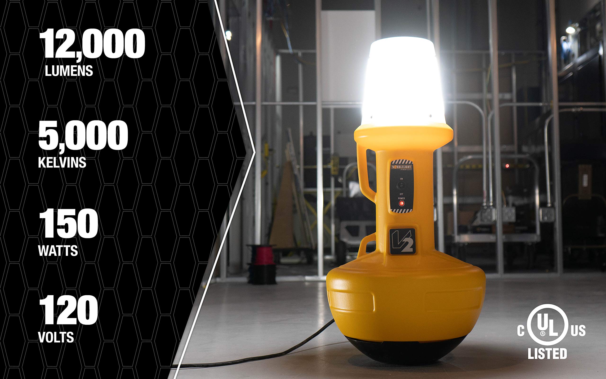 Wobble Light 111301LED V2 Self-Righting LED Jobsite Light, 150W, 12,000 Lumens, 1 Count (Pack of 1), Yellow