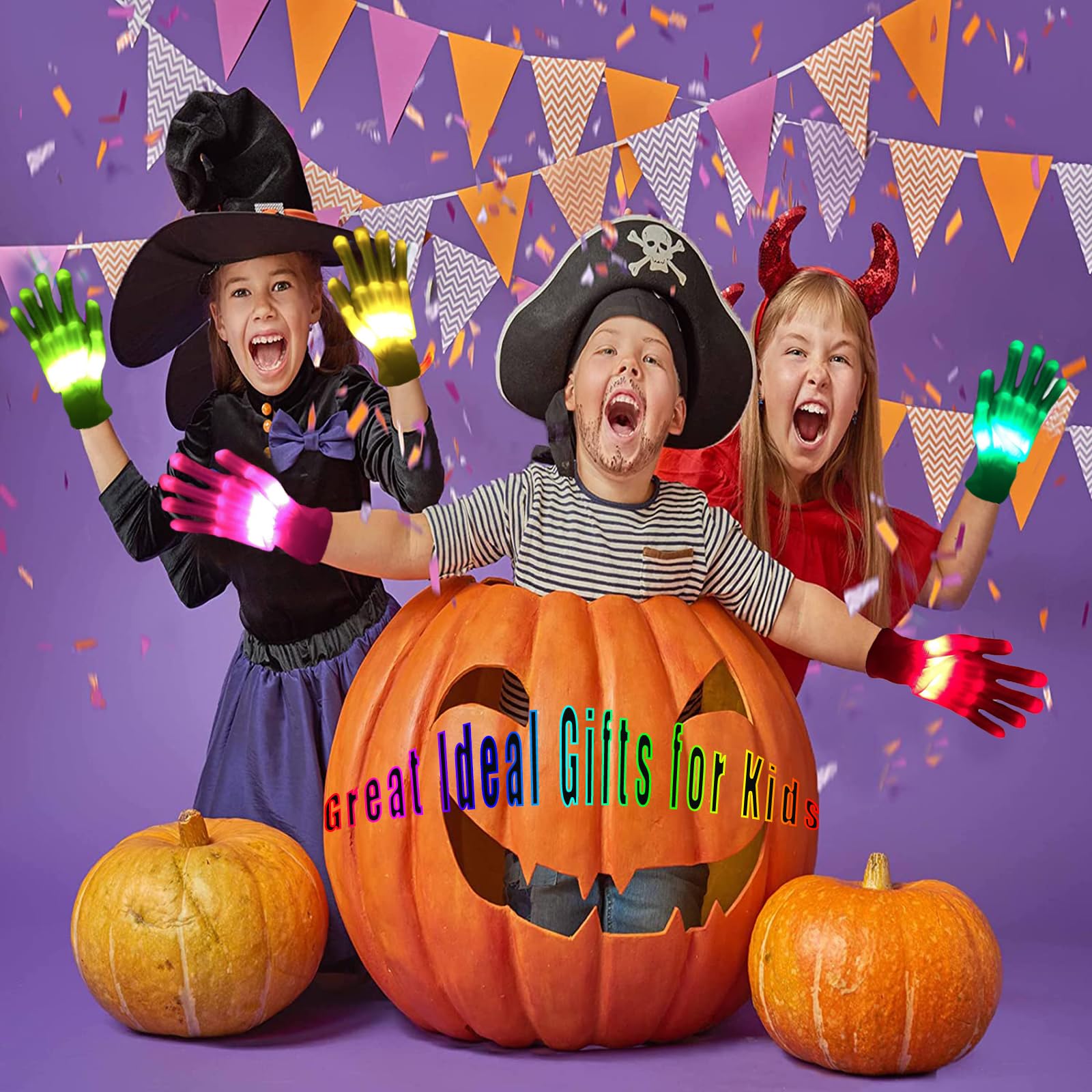 COTRUERE 12 Color Led Light up Gloves Cool Finger Flashing Toys Gifts for Halloween Christmas Easter Birthday Parties(1 pair)