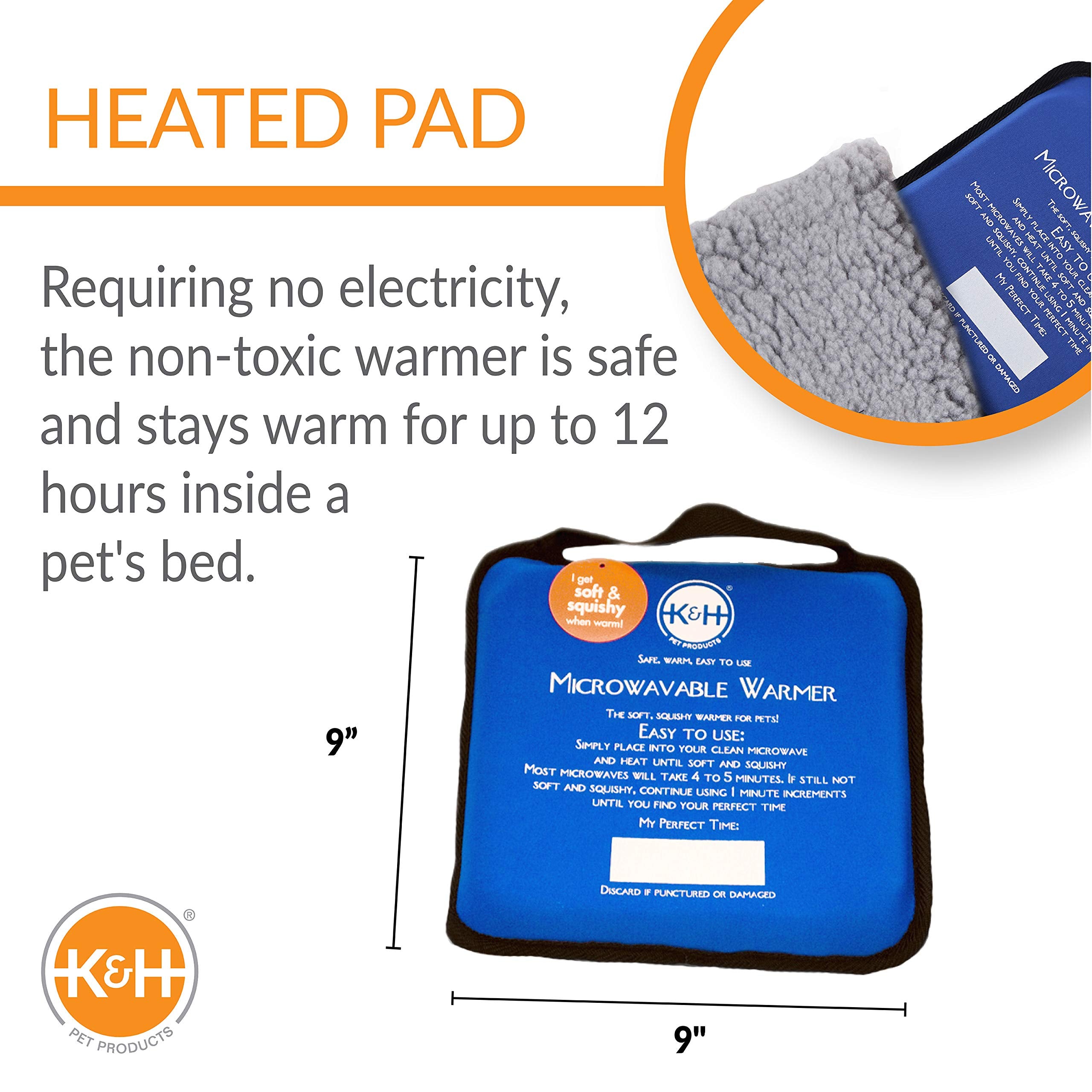 K&H Pet Products Microwavable Pet Bed Warmer, Indoor Outdoor Heated Warming Pad for Cat Houses, Dog Houses, Rabbit Hutches, Place Inside Any Pet's Favorite Bed, No Electricity Needed - 9 X 9in Blue