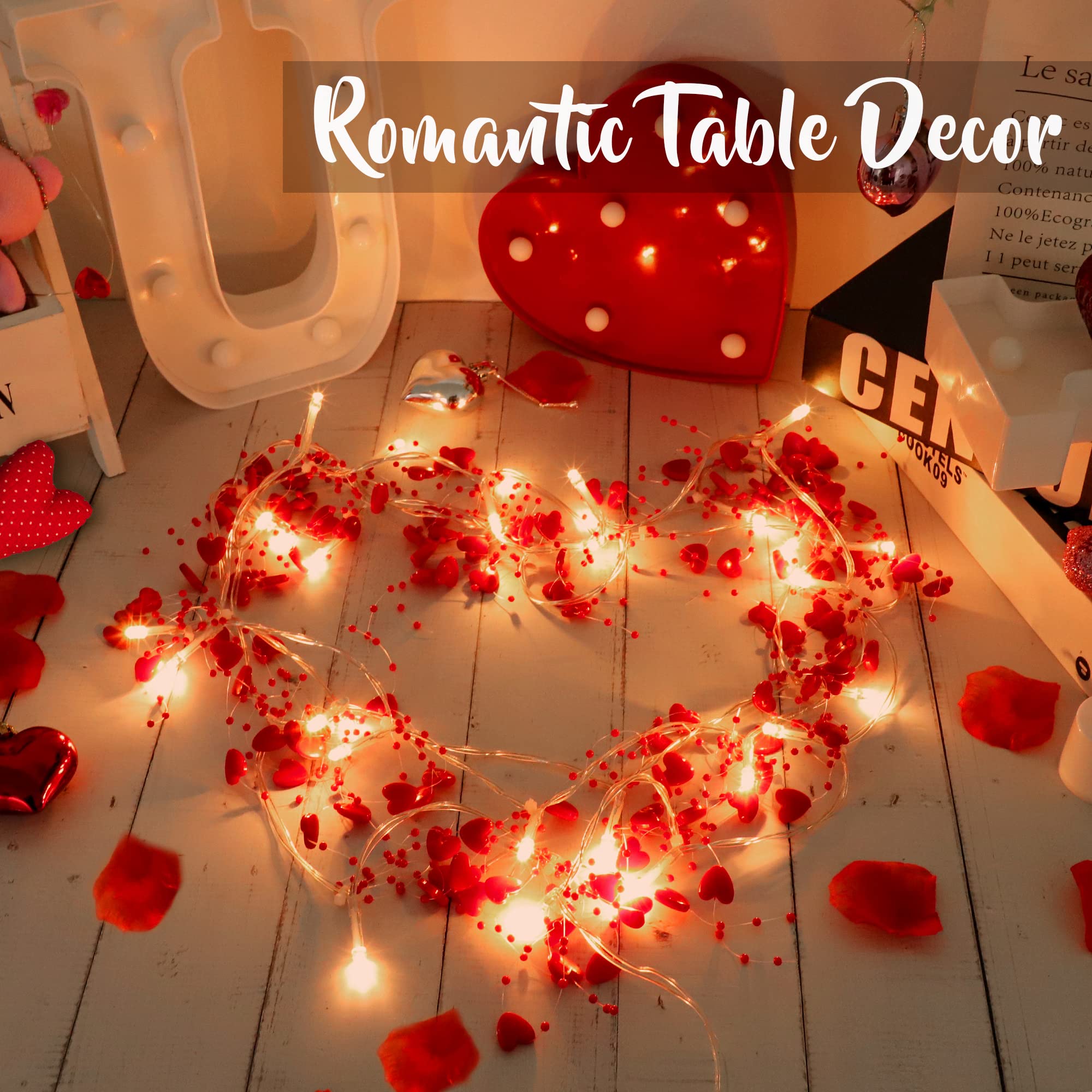 Valentines Day Decor 10FT 30 LED Valentines Day Garland with Lights Red Heart Lights String Battery Operated, Valentines Day Lights for Mantle Tree, Romantic Valentines Day Decoration for Home Bedroom