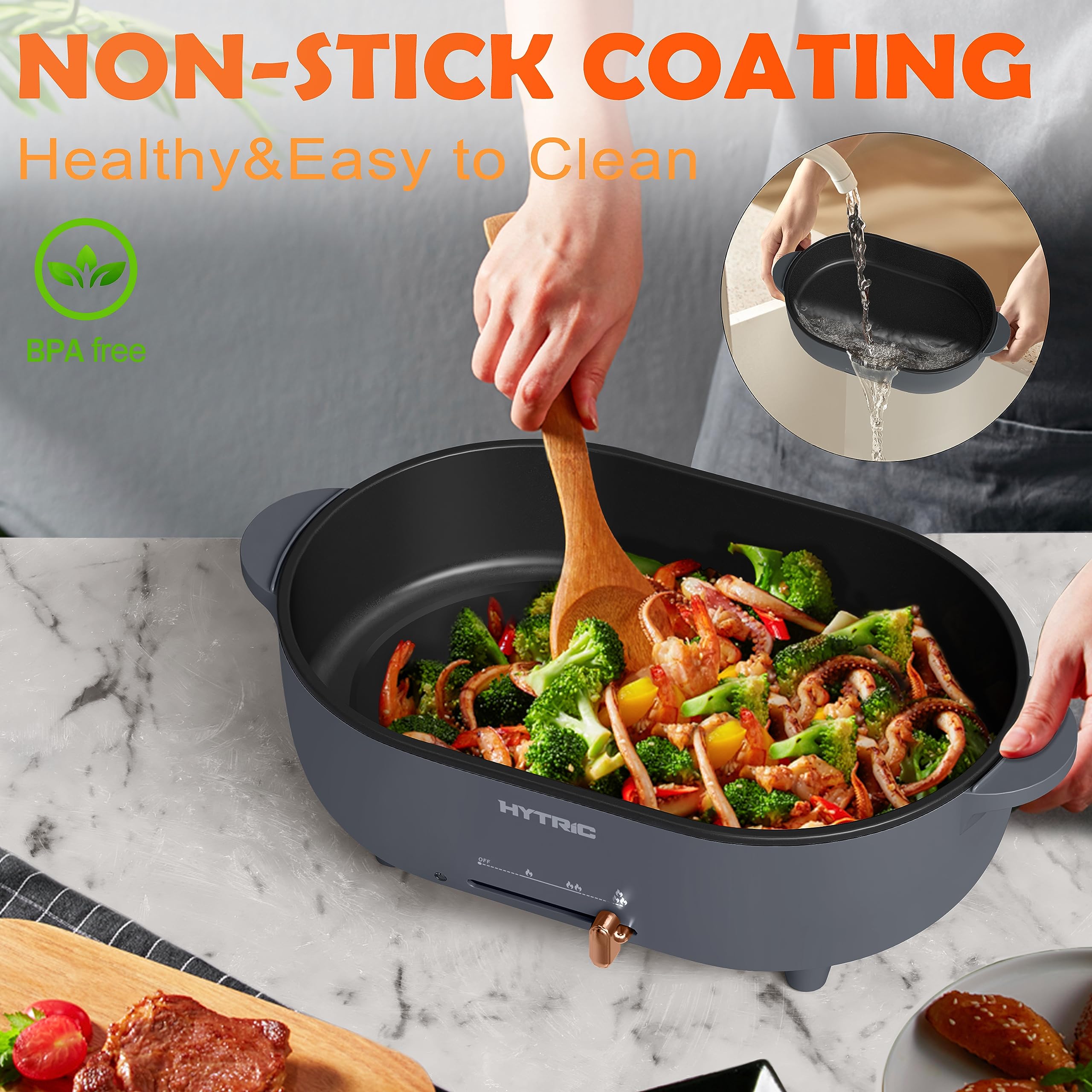 HYTRIC 3.5L Hot Pot Electric for Cooking, Shabu Shabu Hot Pot with Nonstick Coating, Multifunction Electric Pot with Power Control for Noodles, Sauté, Soup, Electric Cooker for Party, BPA-FREE