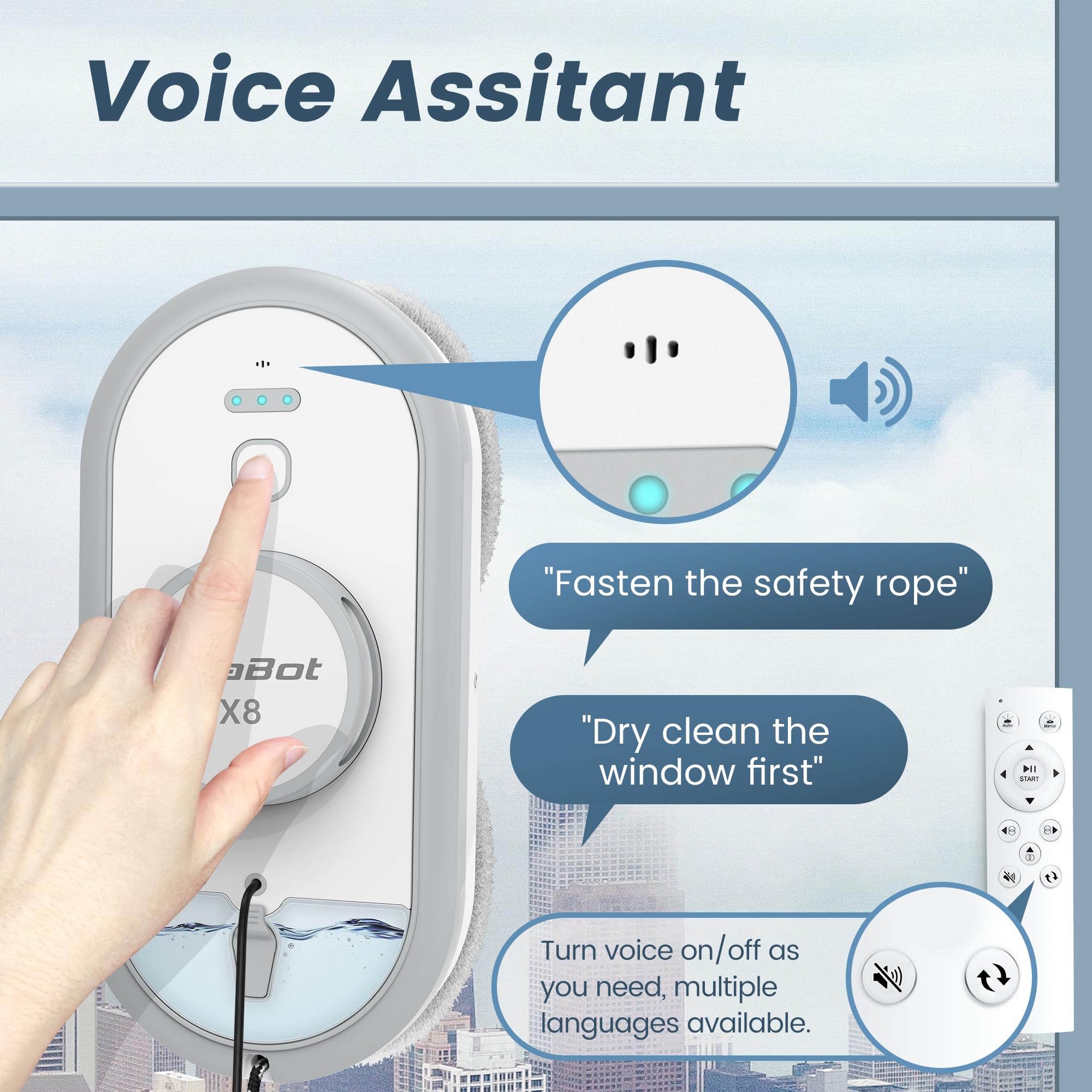 AlfaBot Window Cleaning Robot with Dual Water Spray, X8 Robot Window Cleaner with Double-Side Water Spray and Voice Assitant, Smart Window Vacuum for Interior/Exterior Highrise Windows