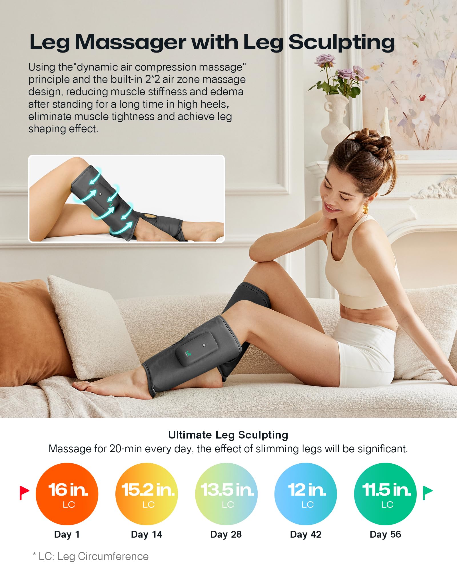 UREVO Smart Calf Massager with AI Massage Adaptation, Air Compression – Cordless Leg Massager for Circulation, Relaxation & Leg Sculpting – 3 Modes & 3 Intensities, Adjustable Heat, Long Battery