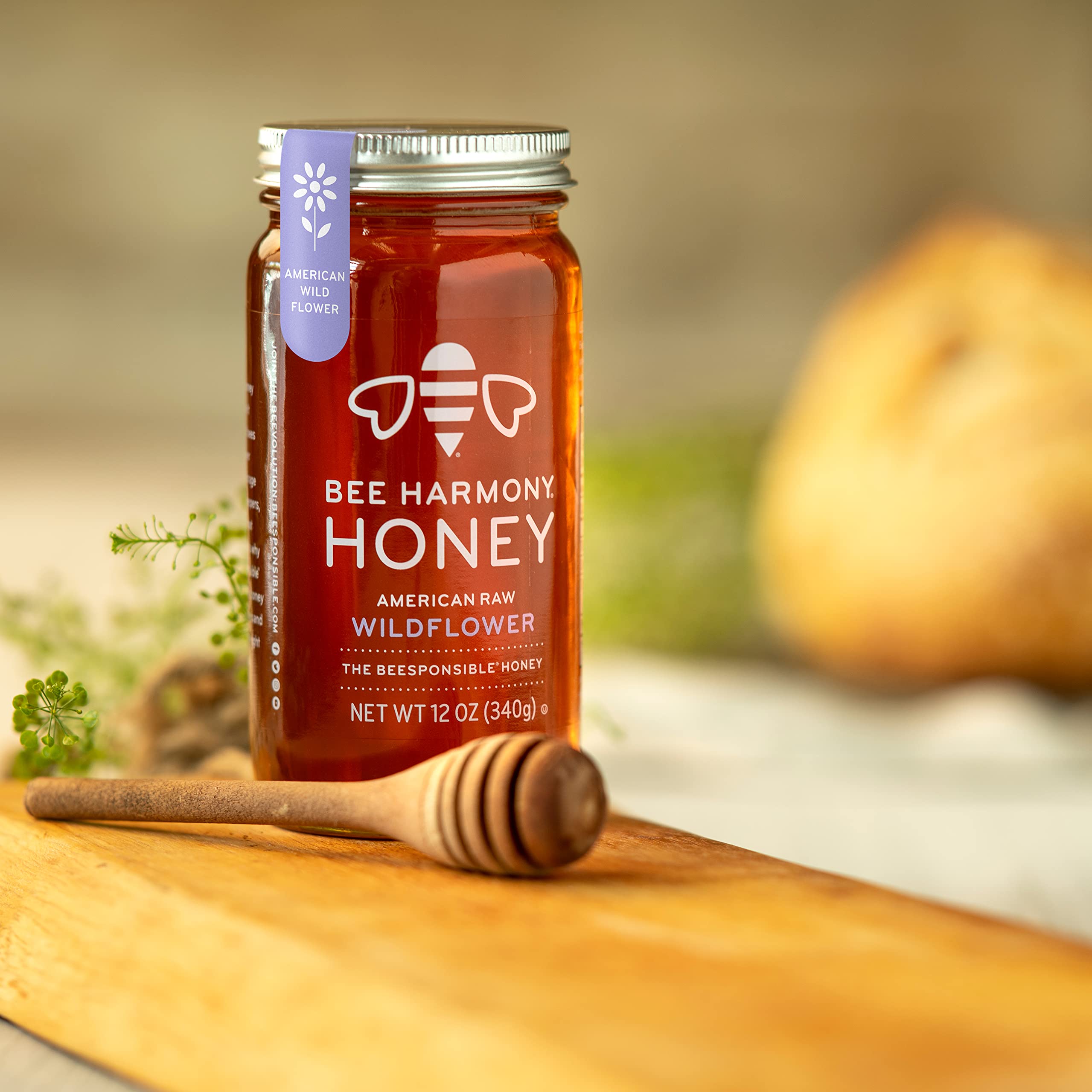 Bee Harmony American Raw Wildflower Honey, 12 OZ (Pack of 2 Jars)