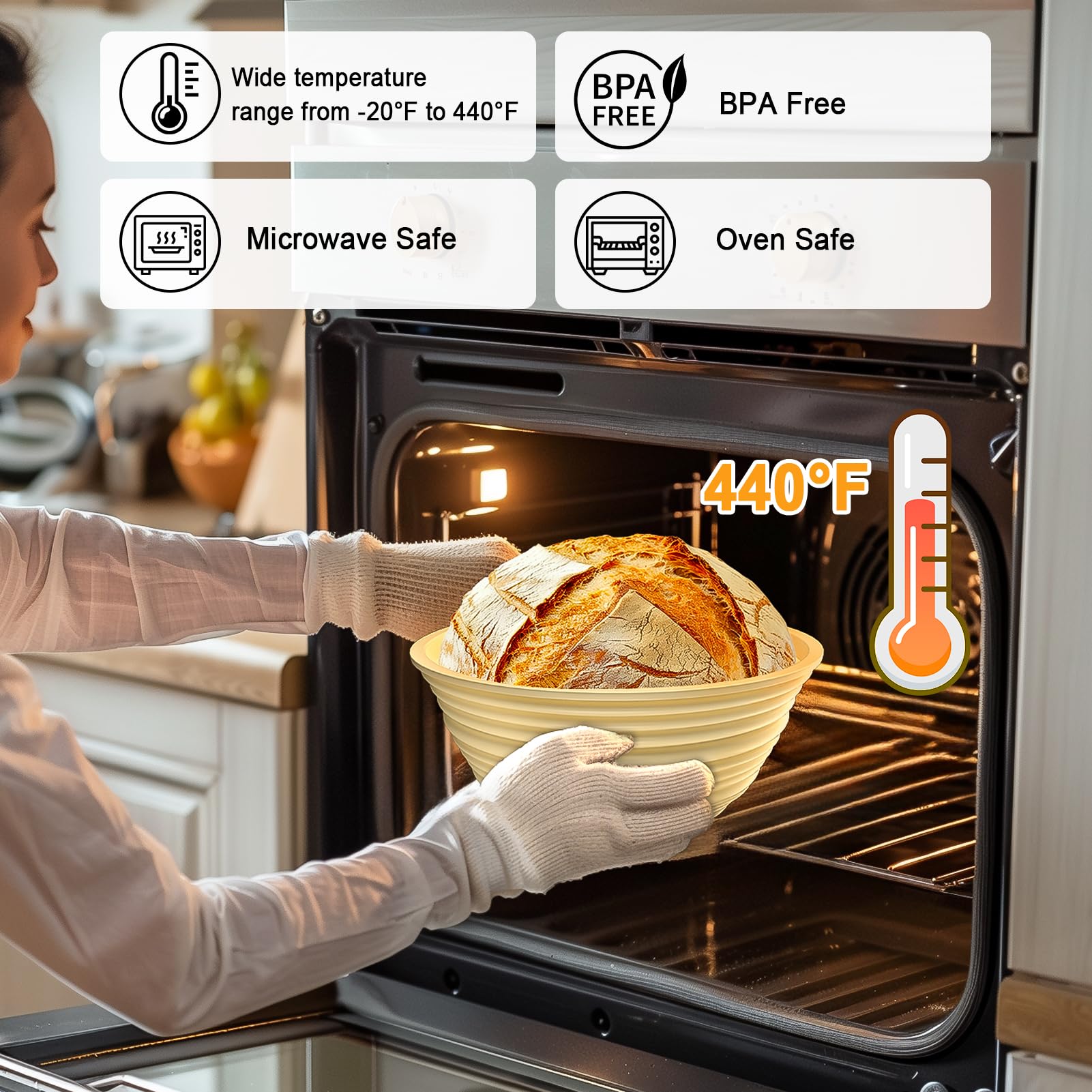 Silicone Banneton Bread Proofing Baskets,10 Inch Round & 10 Inch Oval Foldable Sourdough Baking Basket,Durable Complete Sourdough Bread Baking Supplies,Easy to Clean and Storage