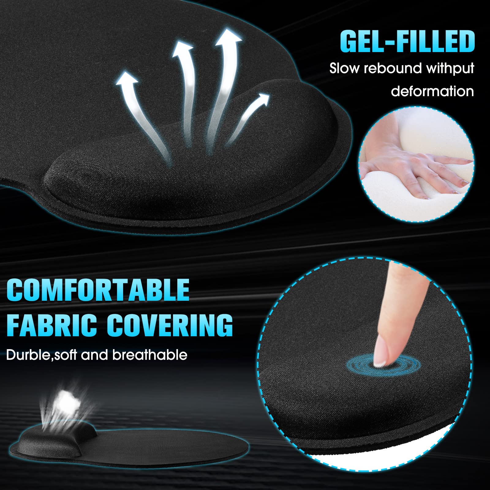 Yunsailing 8 Pack Ergonomic Mouse Pad with Wrist Rest Support Gel Memory Foam Mousepad Comfortable Computer Pad for Pain Relief(Black)