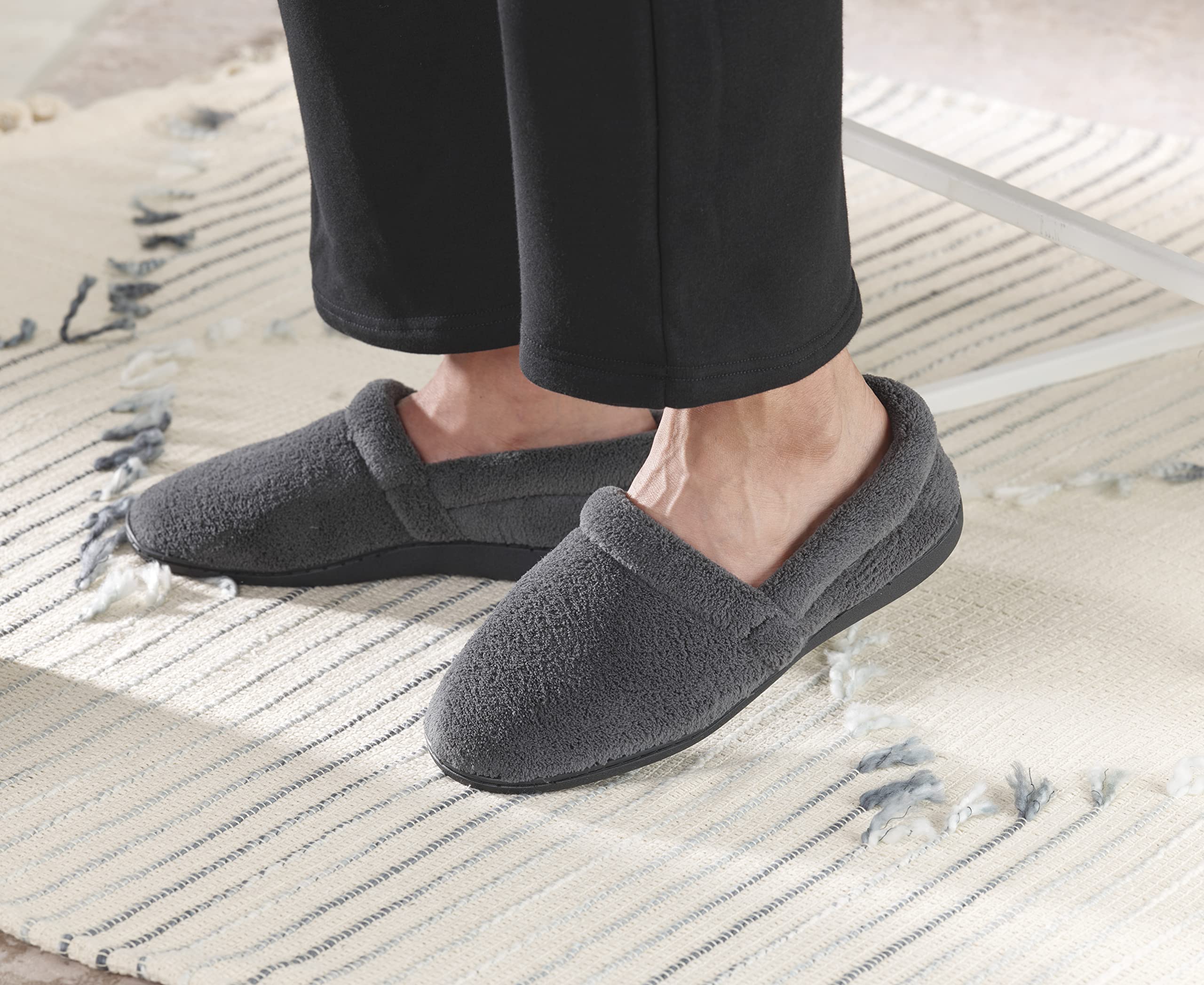 Silvert's Adaptive Clothing & Footwear Men’s Memory Foam Comfort House Slippers for Seniors - Black MED