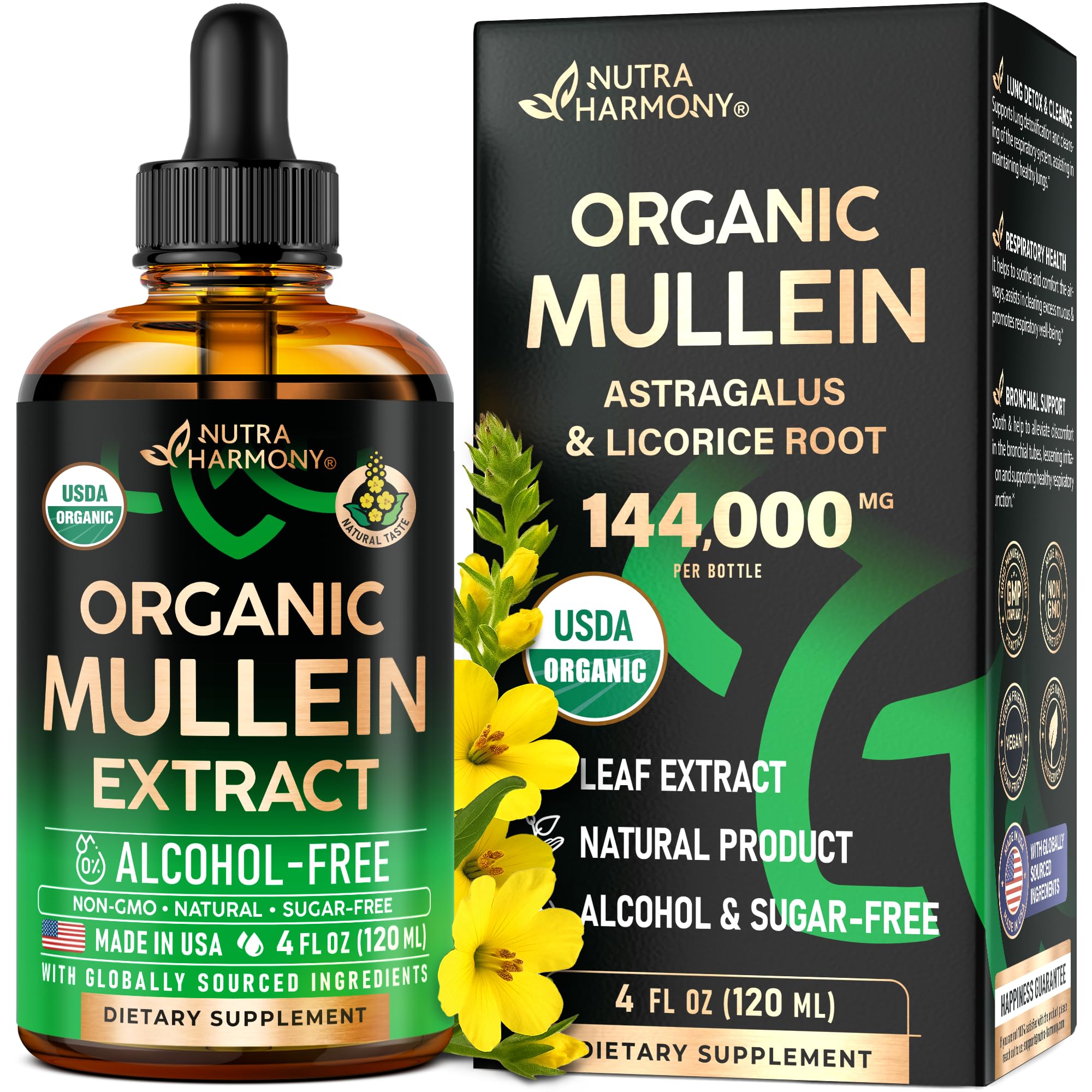 Mullein Drops for Lungs - USDA Organic Liquid - Mullein Leaf Extract Supplement - Made in USA - Lung & Bronchial Cleanse for Smokers - Respiratory Health Support - As Tincture, Tea, Pills - 4 fl oz
