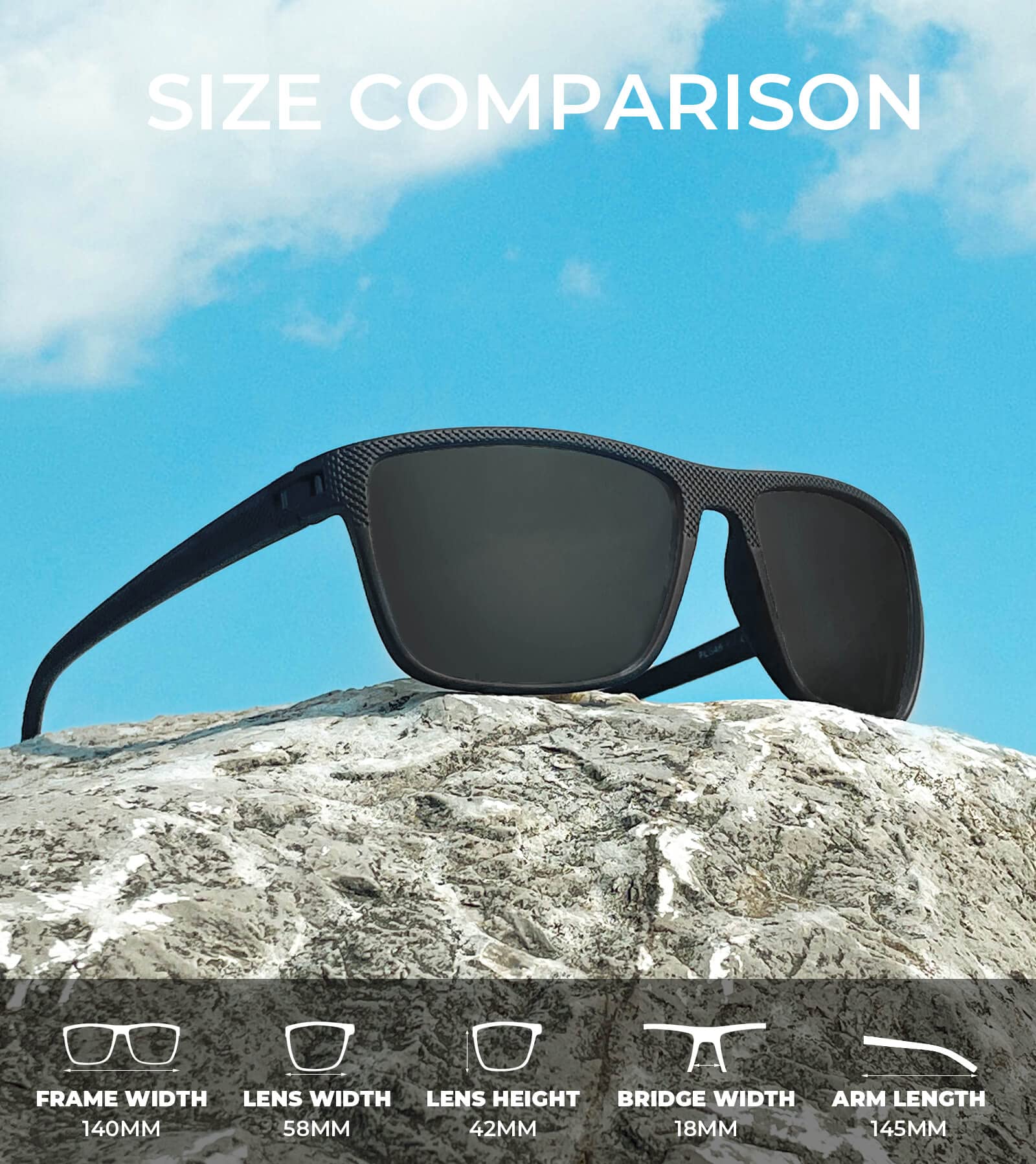 KALIYADI Polarized Sunglasses Men, Lightweight Mens Sunglasses Polarized UV Protection Driving Fishing Golf (Black/Black/Black)