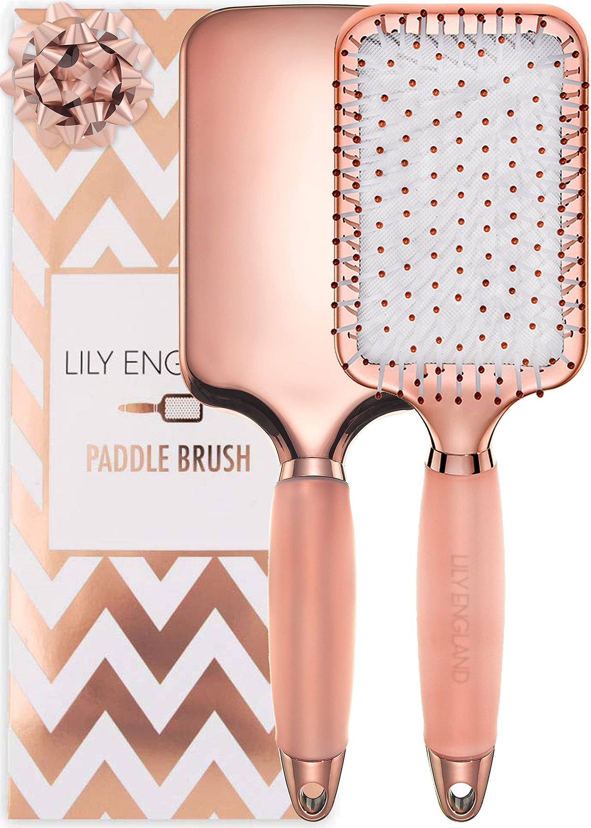 Lily England Hair Brush for Women For All Hair Types - Professional Paddle Brush for Blow Drying, Hair Detangling, & Straightening - Flat Hairbrush With Gel Handle for Easy Grip, Rose Gold