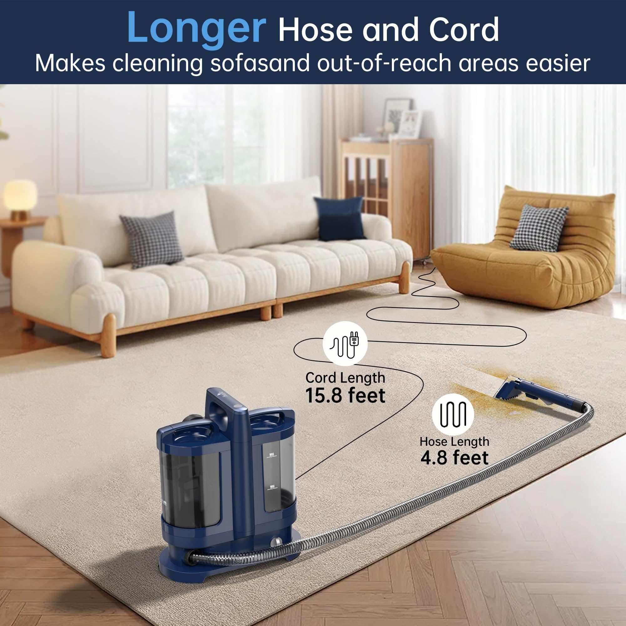 Carpet Cleaner Machine,18Kpa Upgraded Portable Carpet Upholstery Cleaner Machine,500W Powerful Suction Deep Spot Cleaning Machines for Couch,Car Seats,Upholstery&Furniture