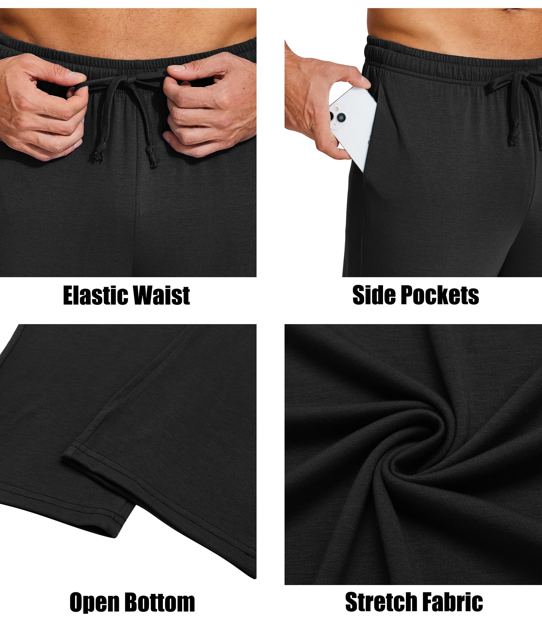 COOFANDY Men's Yoga Sweatpants Lightweight Open Bottom Lounge Pants Casual Drawstring Jogger Pants with Pockets Black