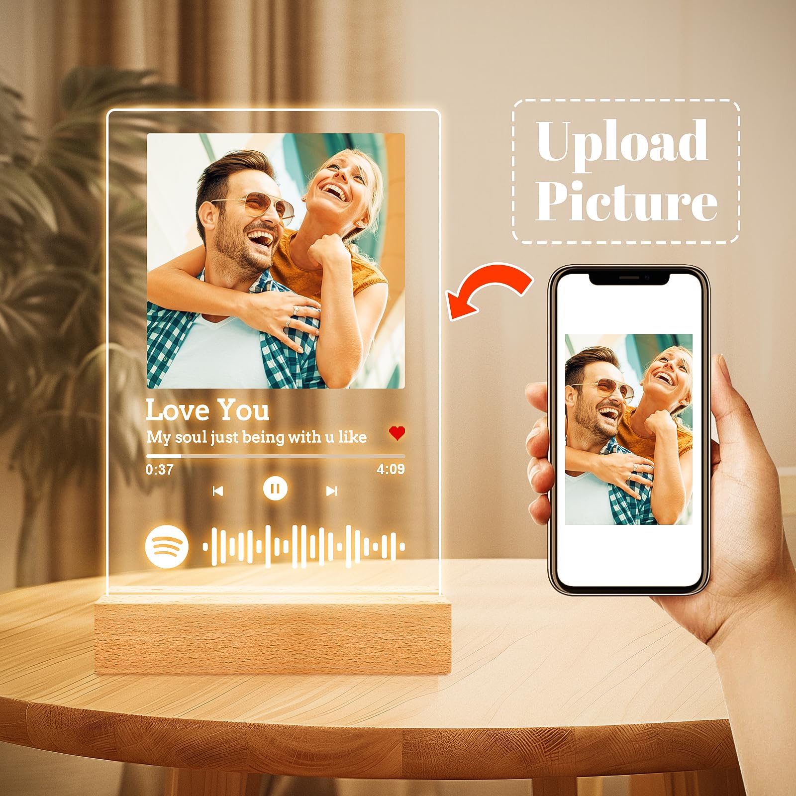 Custom Spotify Plaque Music Picture Frame, Personalized Acrylic Song Plaque Photo Frame, Personalized Anniversary Birthday Gifts for Women Men, Personalized Valentines Day Gifts for Her Him