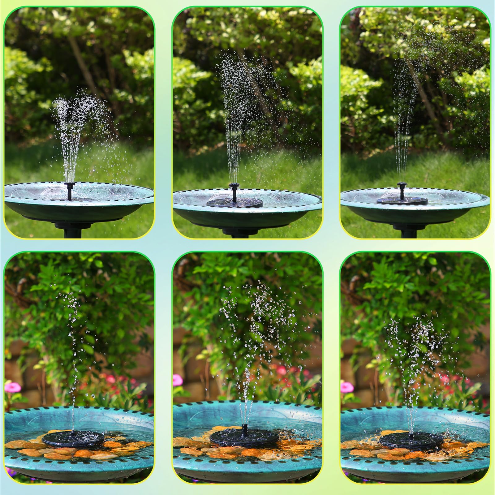 AMZtime Solar Water Fountain, Upgraded Solar Bird Bath Fountains with 6 Nozzles, Free Standing Floating Solar Powered Water Fountain Pump for Bird Bath, Garden, Pond, Pool and Outdoor