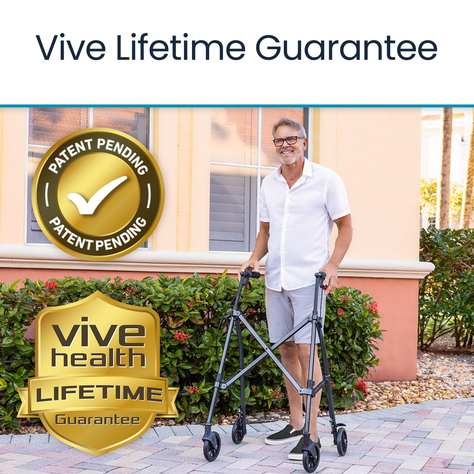 Vive Mobility Lightweight Walker for Seniors - Narrow, Folding Walker w/Wheels for Small & Tight Spaces - Light Weight for Balance, Compact Doorways, Foldable - Portable & Collapsible for Travel