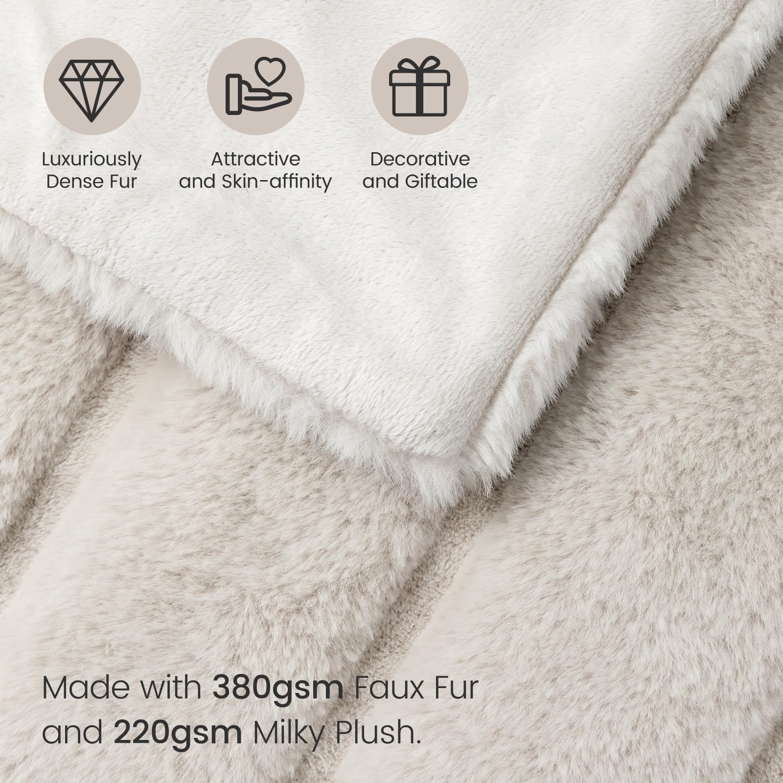 Cozy Bliss Faux Fur Throw Blanket for Couch, Cozy Soft Plush Thick Winter Blanket for Sofa Bedroom Living Room, 50 * 60 Inches Beige