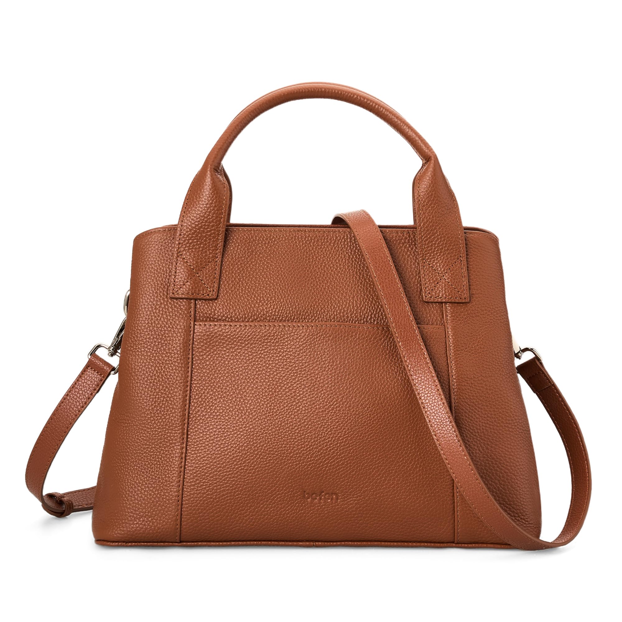 befen Womens Genuine Leather Purse and Handbags, Crossbody Shoulder Bags for Women, Small Satchel Tote Bag with Zipper Brown