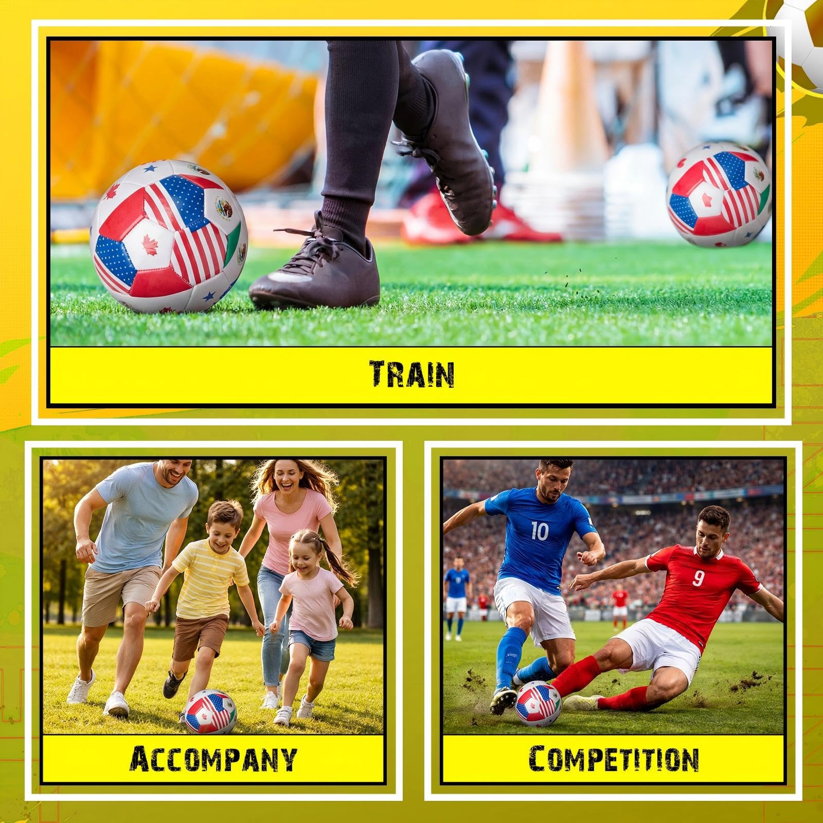 Leitee 2 Pack Size 4 World Flag Soccer Ball 2026 Country Flag Training Soccer Ball with Pump Needles and Storage Bag for Adult Team Practice Club Events Sports Party Gifts