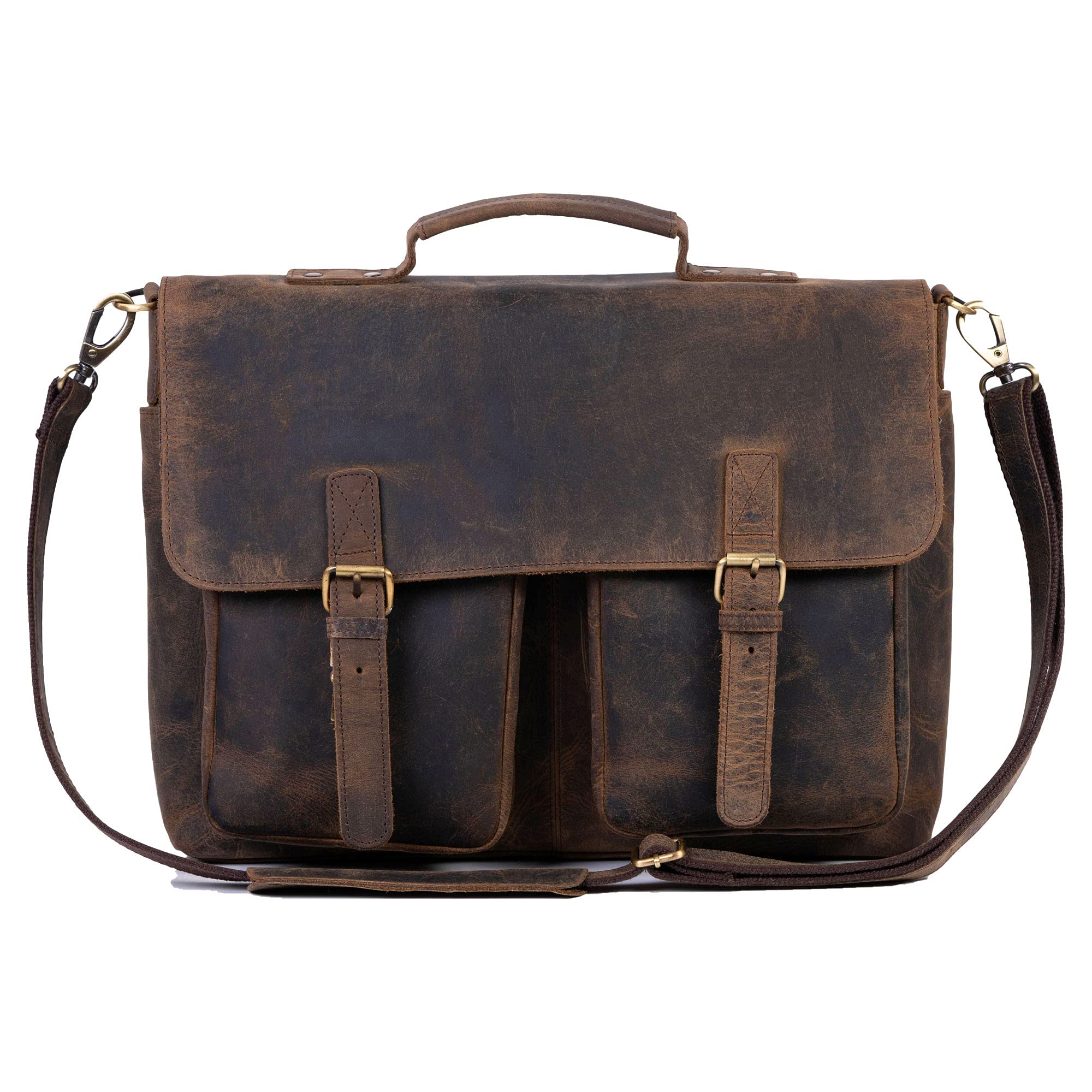 KomalC 18 Inch Leather briefcase Laptop Messenger Bags for Men and Women Best Office Satchel Bag (Messenger Bag)
