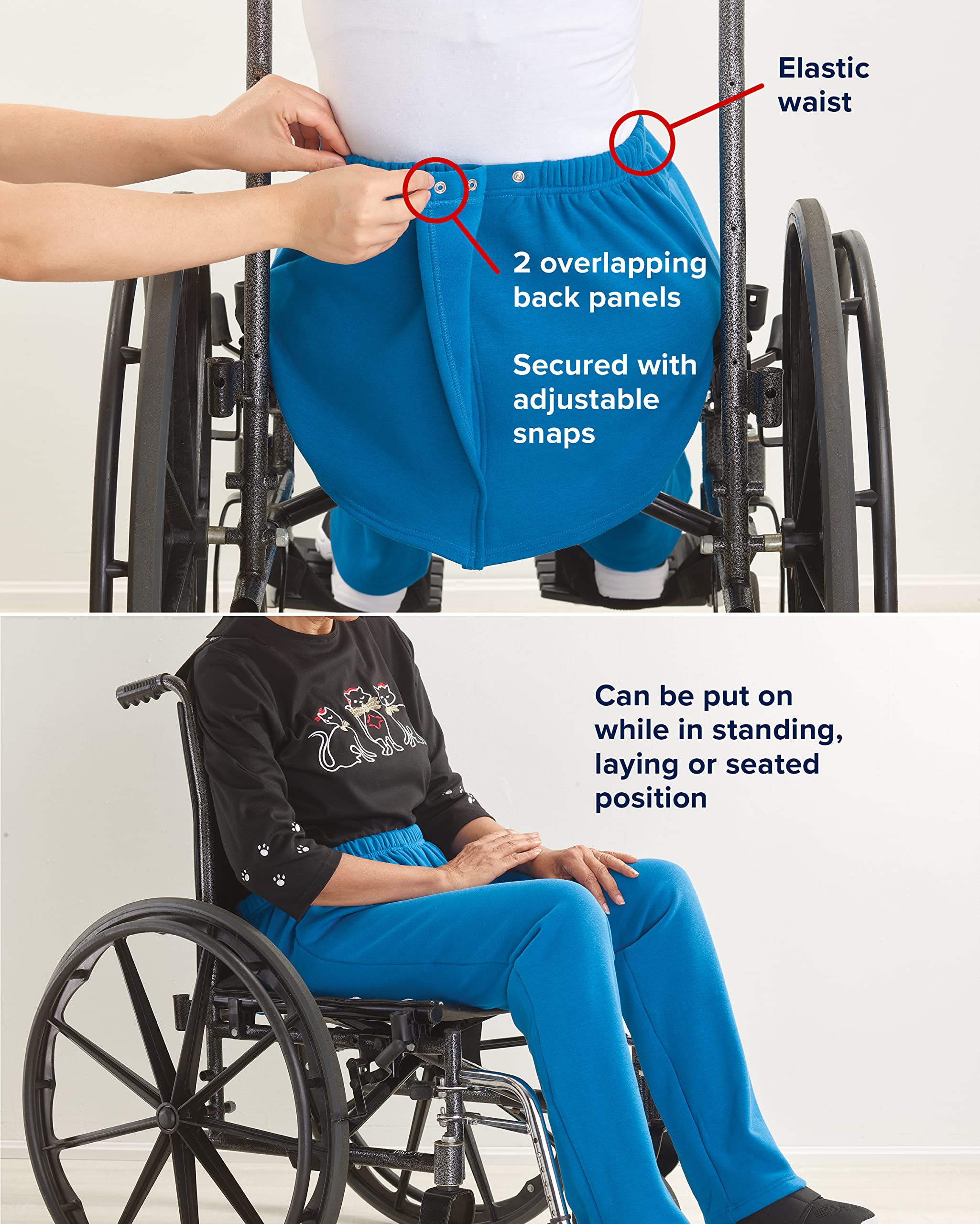 Women’s Open Back Adaptive Wheelchair Gabardine Pants for Seniors - Navy MED
