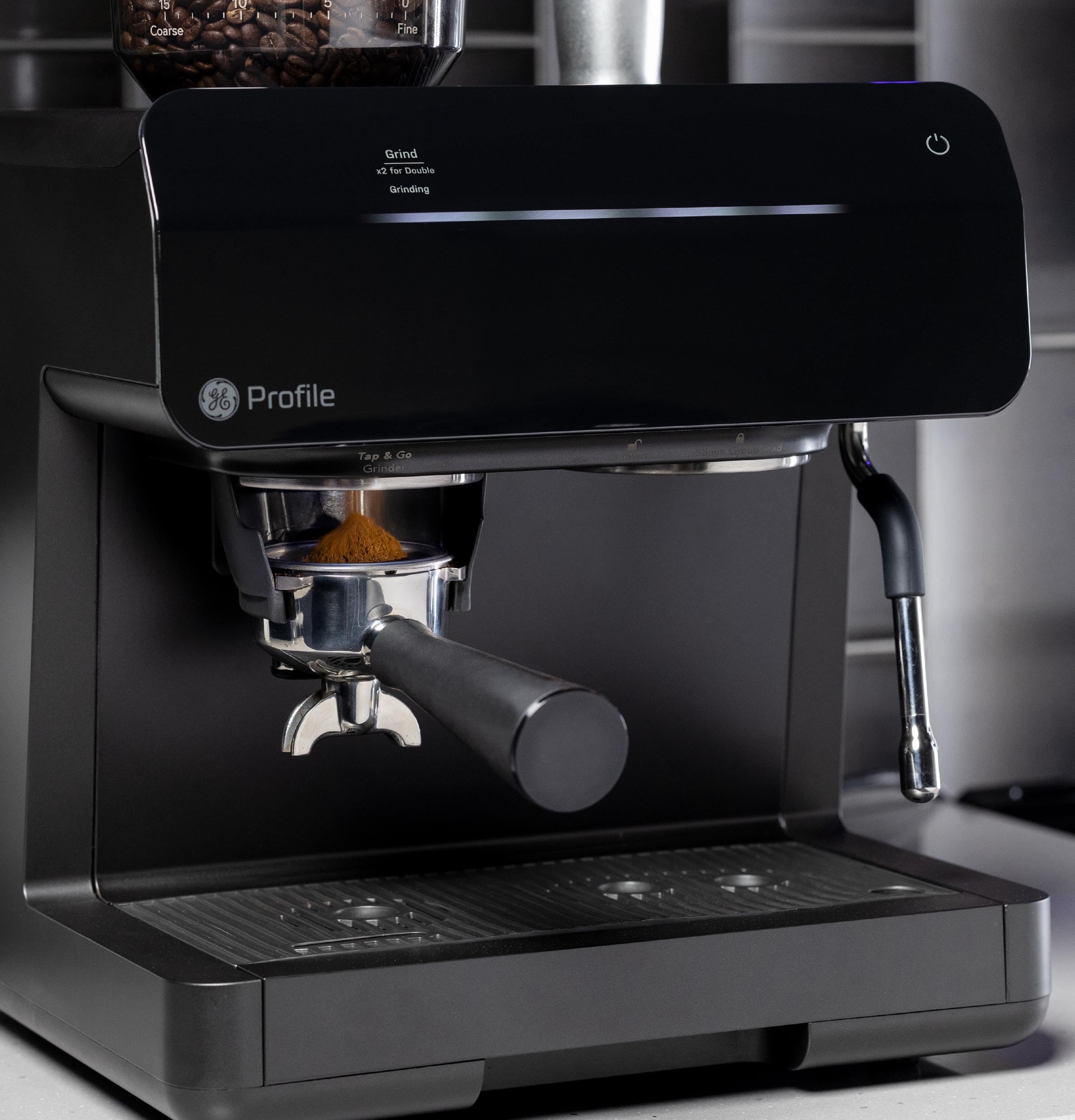 Profile GE Semi Automatic Espresso Machine + Steam Frother | Italian-Made 15 Bar Pump for Balanced Extraction | 15 Adjustable Grind Size Levels | WiFi Connected for Drink Customization | Black