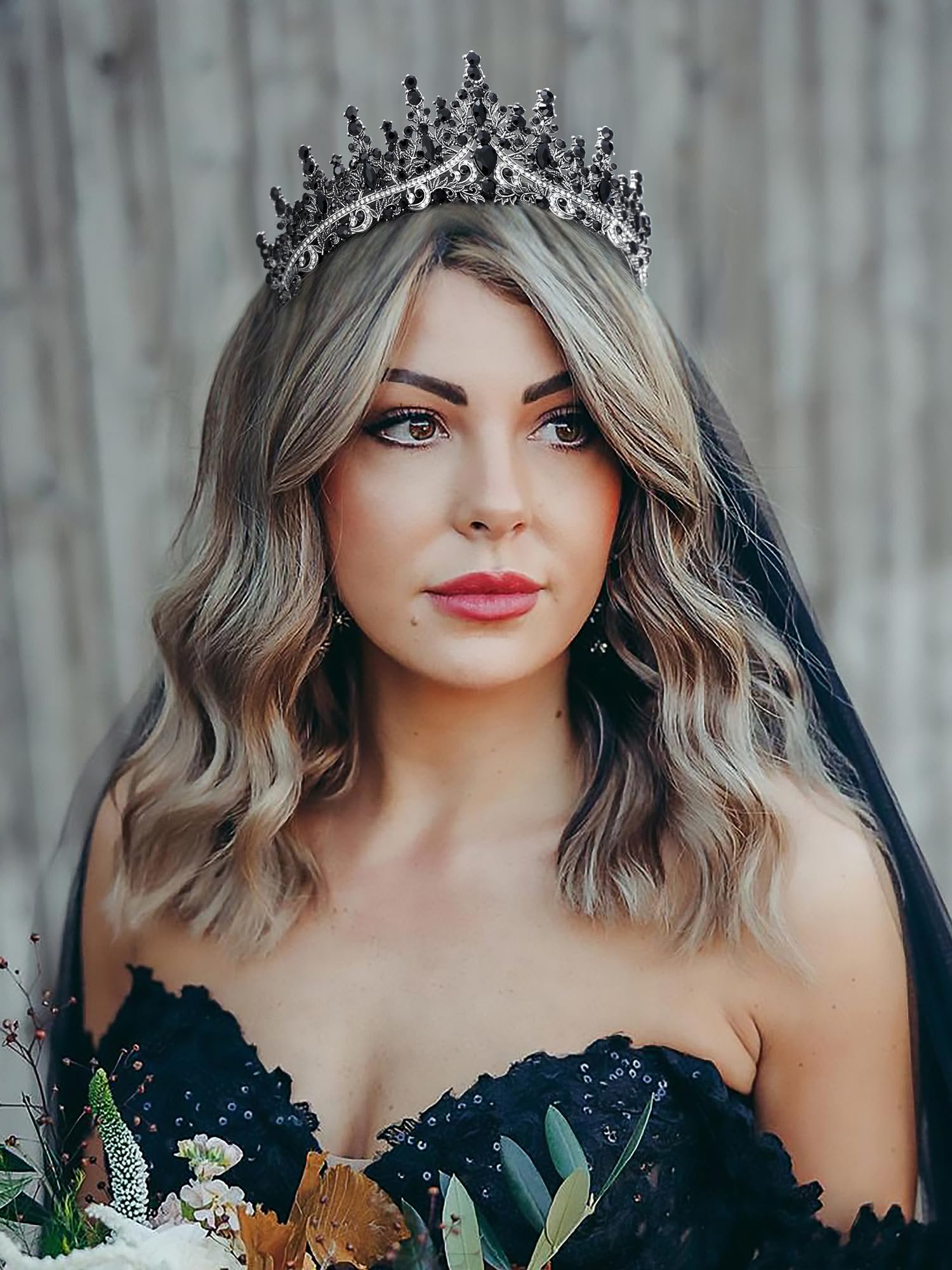 SWEETV Princess Tiara Crown for Women Girls,Royal Queen Crown,Wedding Tiara for Bride,Aurora Borealis Crystal Hair Accessories for Quinceanera Pageant Prom Birthday,Silver+Black