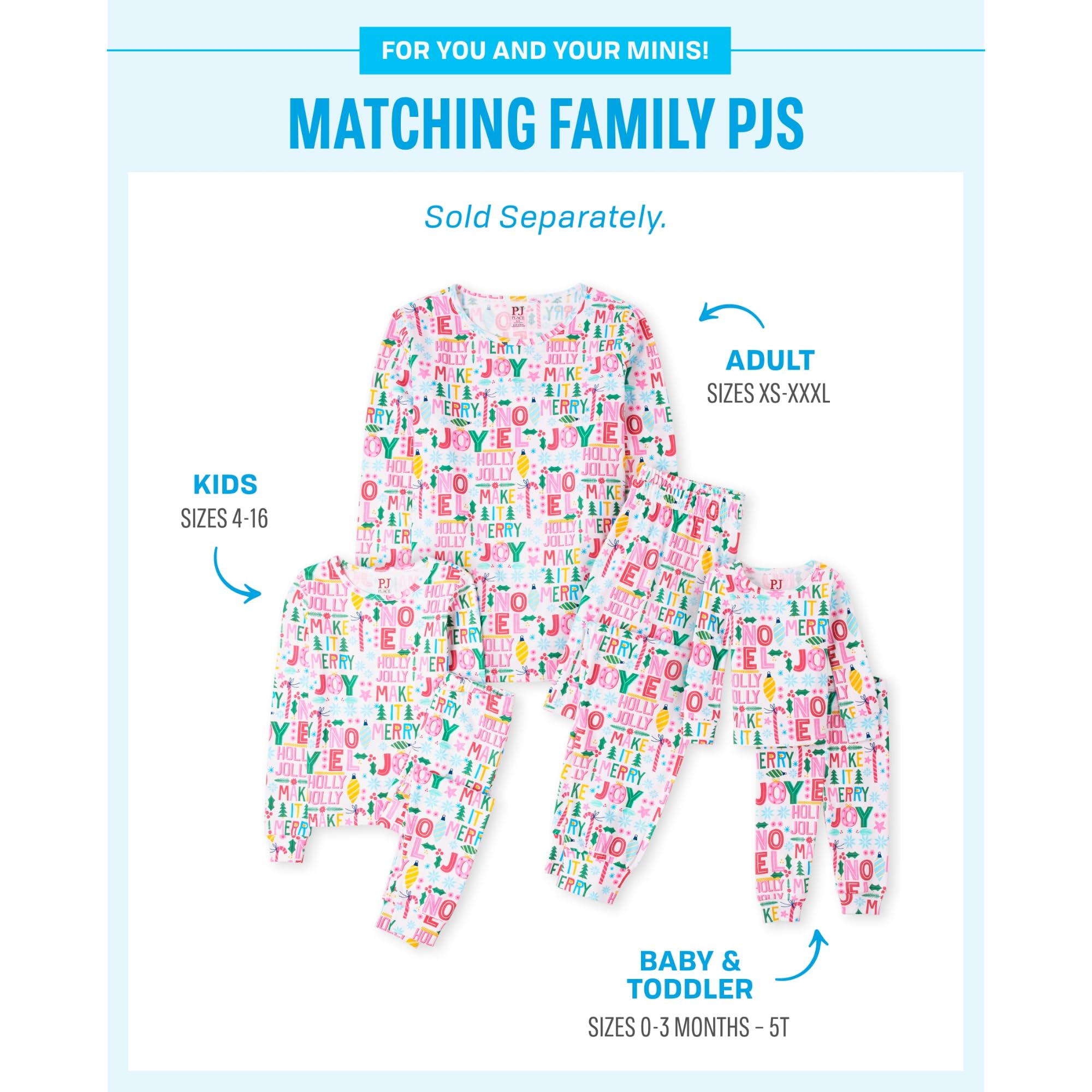 The Children's Place Baby Adult Family Matching, Christmas and Holiday Pajama Sets, Cotton, Merry Joy Pink, Medium