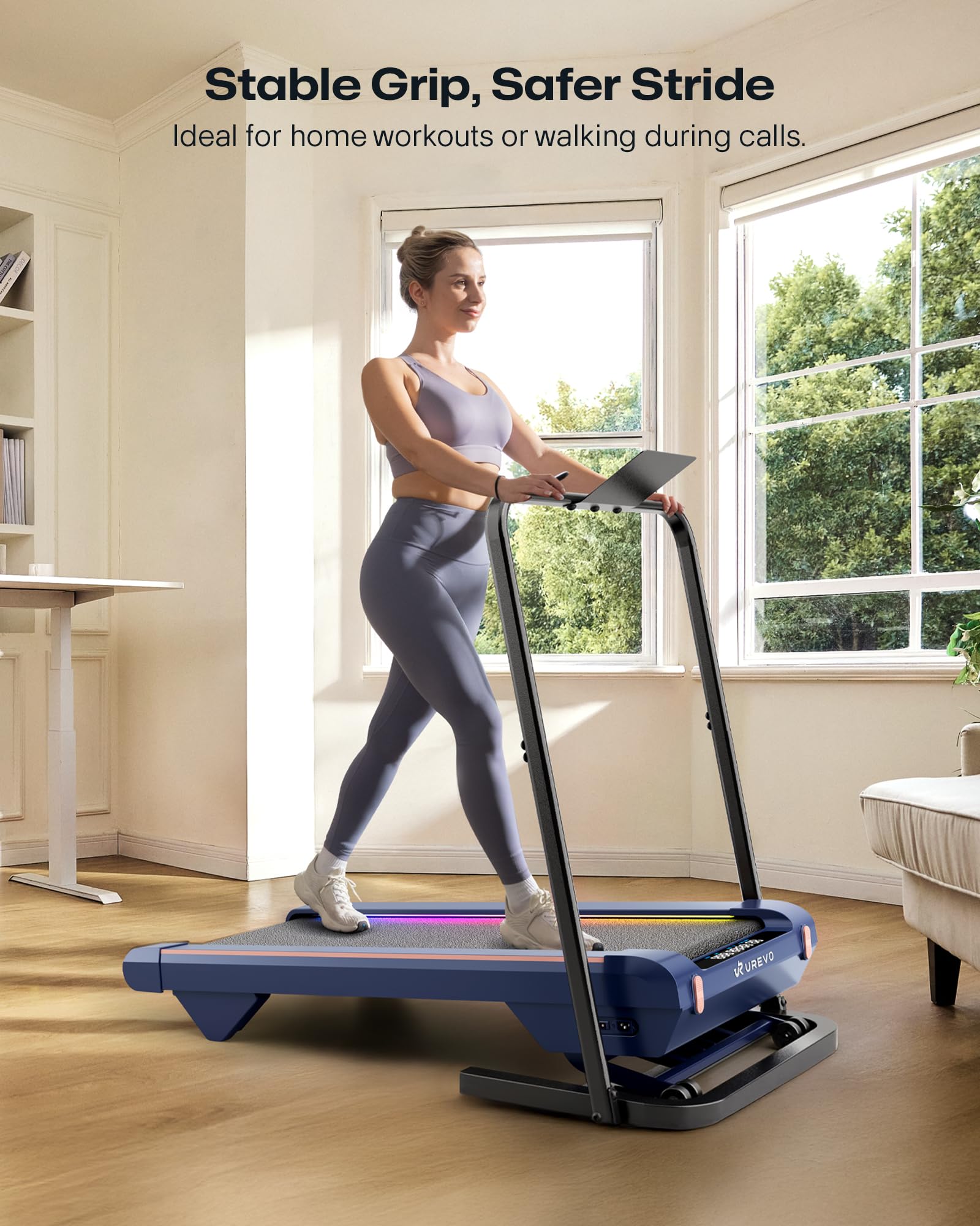 UREVO Walking Pad Handle Bar Only, Universal Compatible for Walking Pads 23.6'' Wide, Transform WalkingPad Into a Treadmill in Seconds, Easy Moving with Wheels, Quick Assembly, Sturdy Design, Black