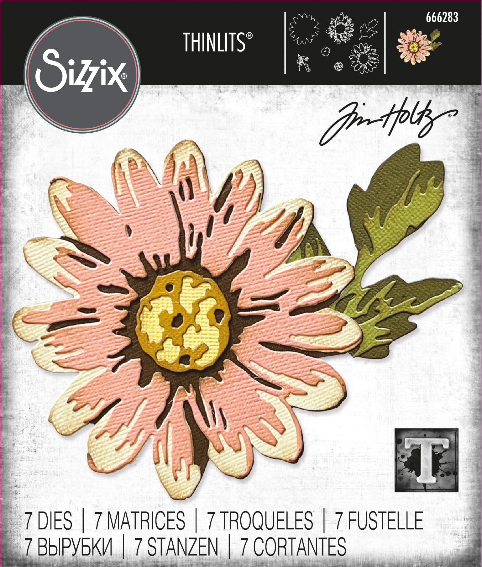 Sizzix Thinlits Die Set 7PK Blossom by Tim Holtz, 666283, Cranberry