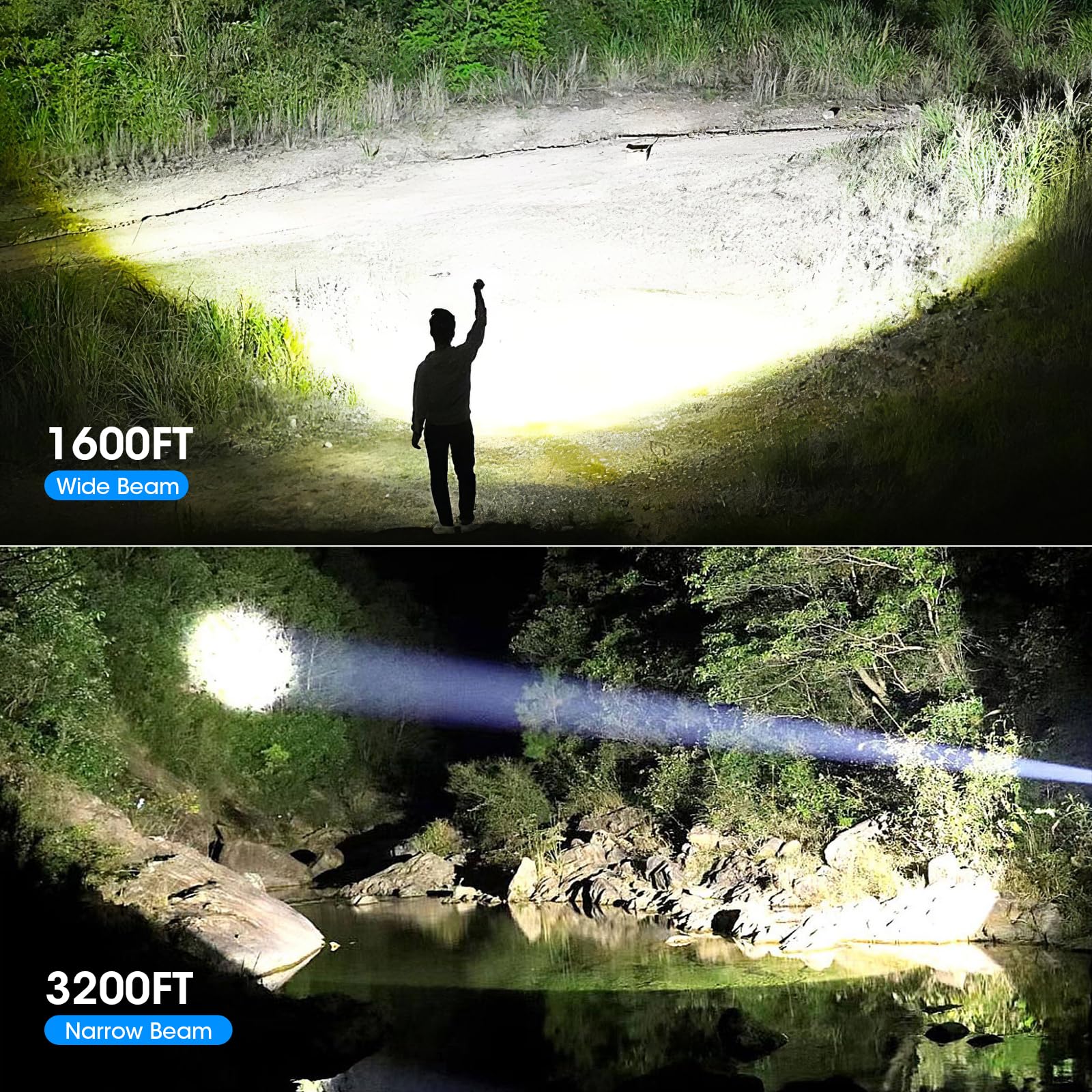 AURASEASON Flashlights 990,000 High Lumens 2 Pack, Super Bright LED Rechargeable Flashlight, 5 Modes, IPX7 Waterproof Flah Light for Emergencies, Camping